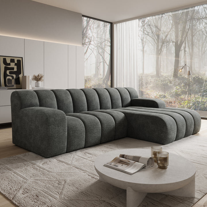 Brunello - Hoekbank 3-zits met chaise longue - Stof zwart - Rechts
