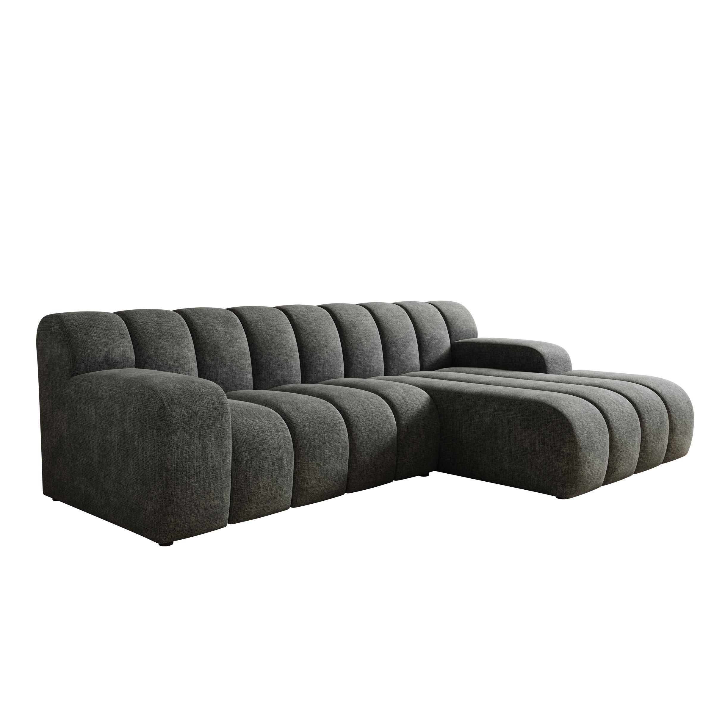 Brunello - Hoekbank 3-zits met chaise longue - Stof zwart - Rechts