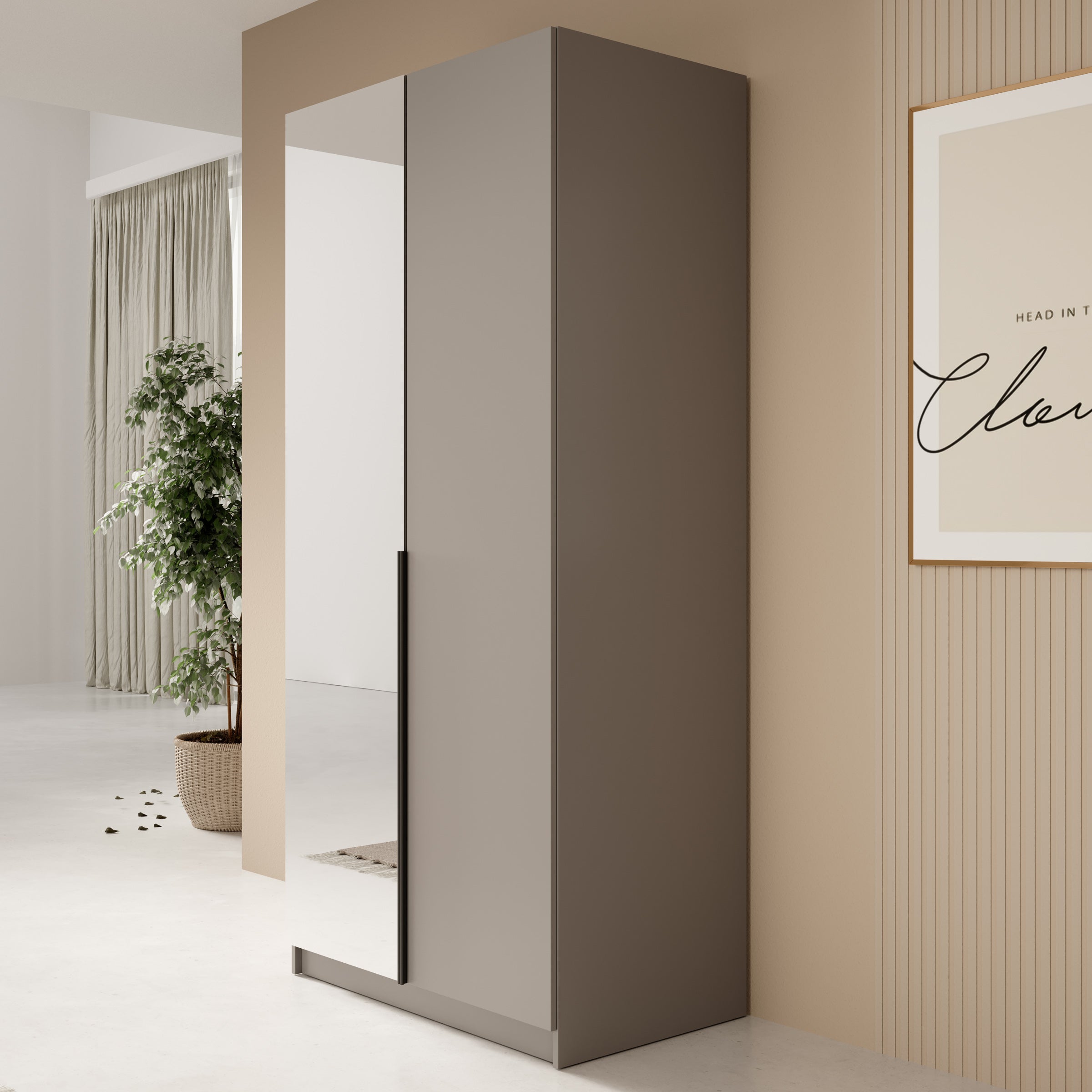 Bruno - Kledingkast met spiegel - Beige