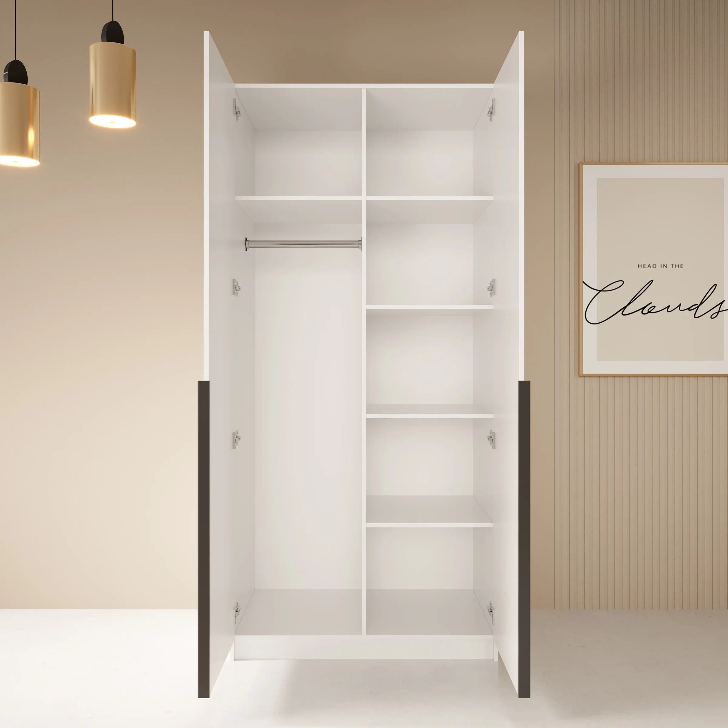 Bruno - Kledingkast met spiegel - Wit - 100x58x215 cm
