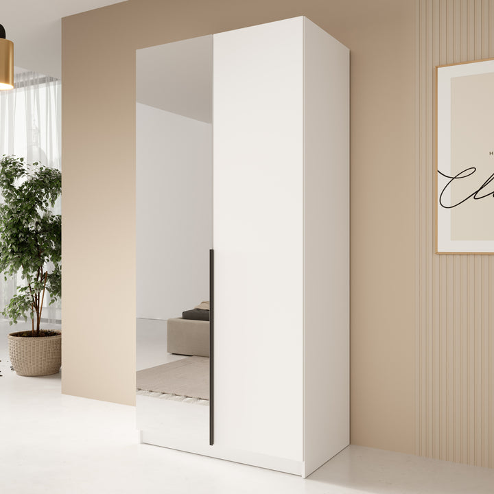 Bruno - Kledingkast met spiegel - Wit - 100x58x215 cm