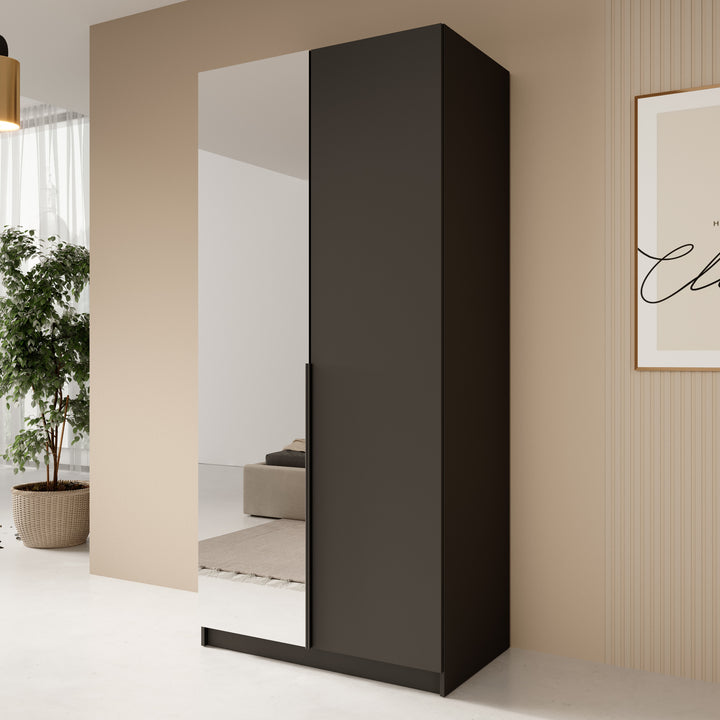 Bruno - Kledingkast met spiegel - Zwart