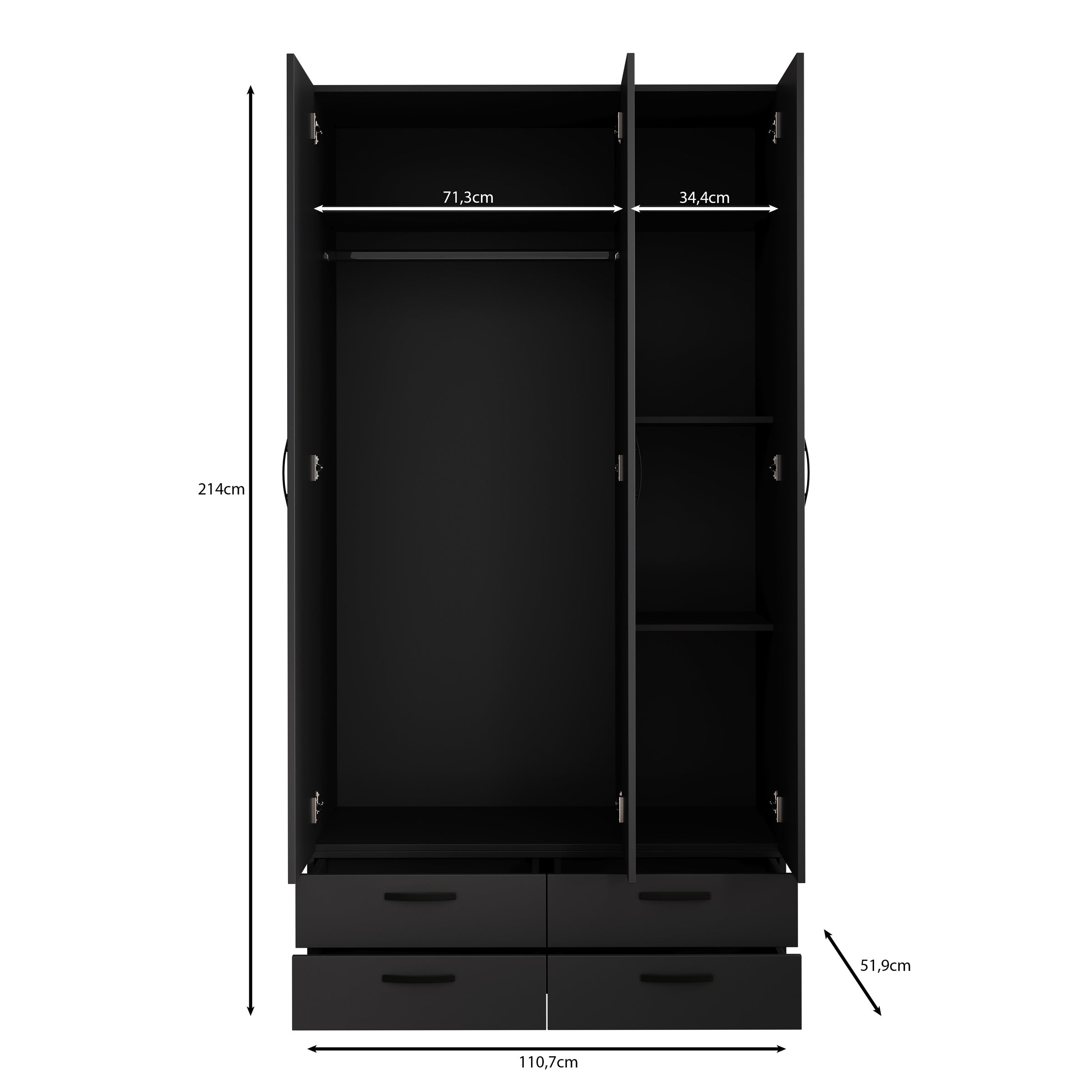 Brussel - Kledingkast  - Antraciet - 111x52x179 cm