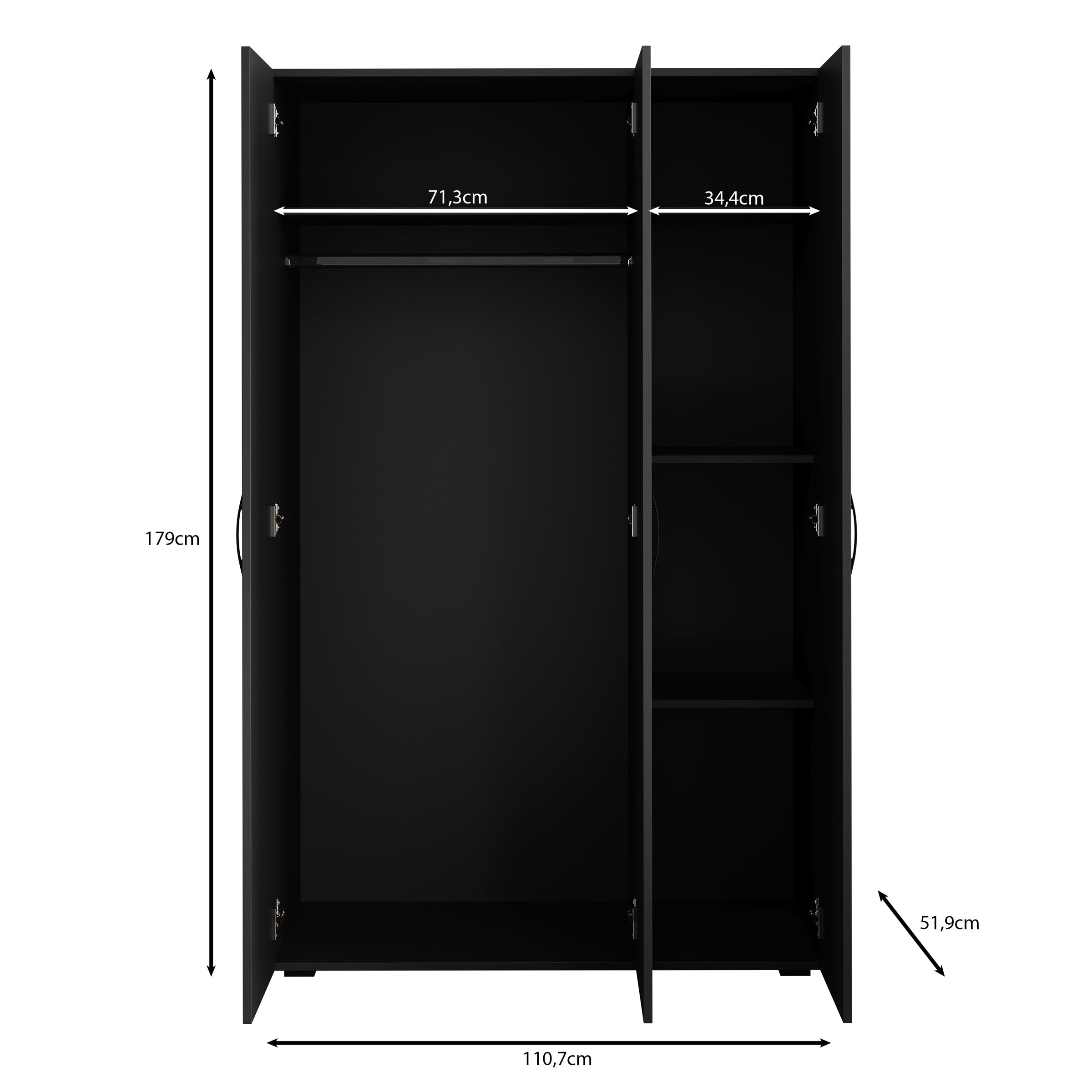 Brussel - Kledingkast 3-deurs - Antraciet - 111x52x179 cm