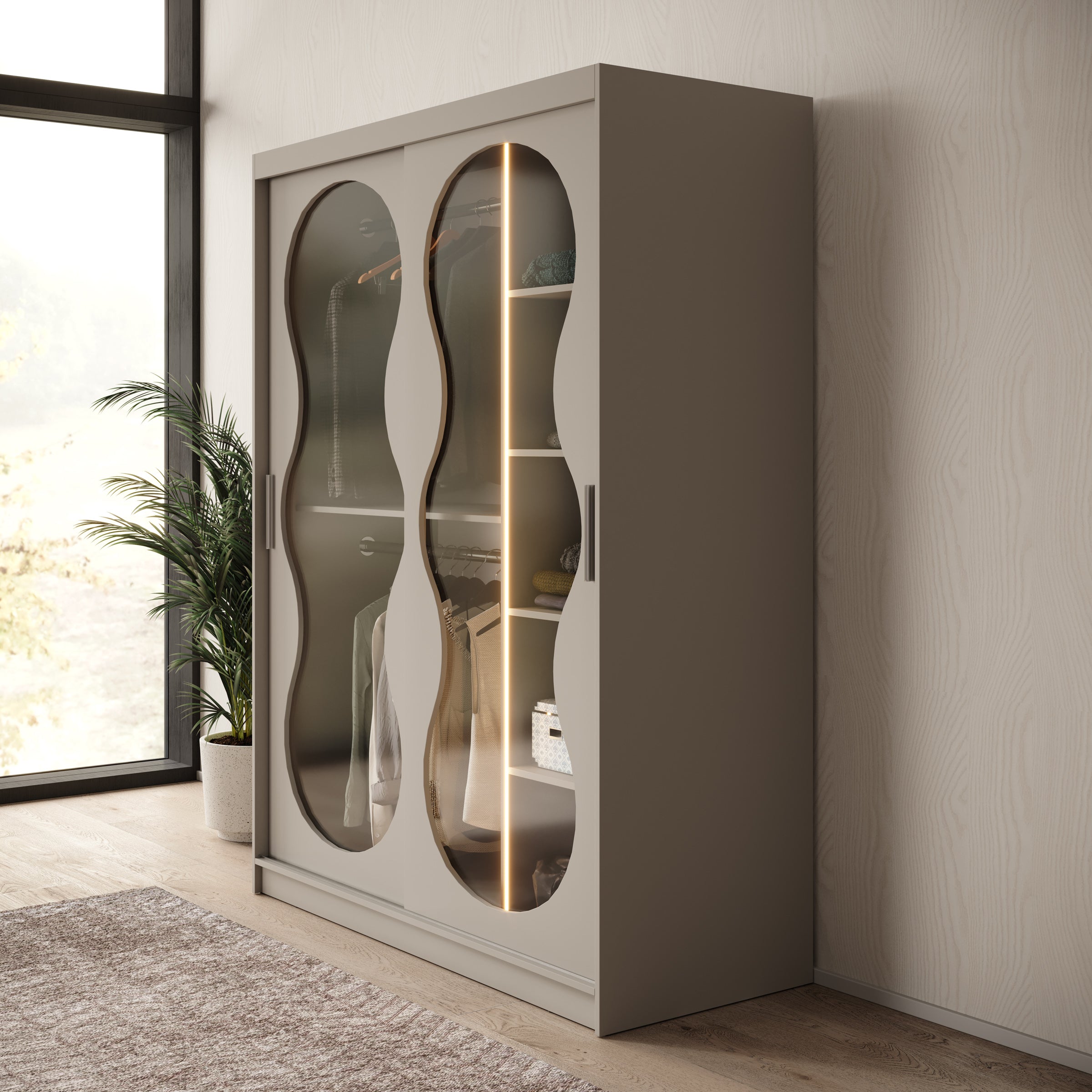 Bunaro - Kledingkast - Beige - 150x62x200 cm