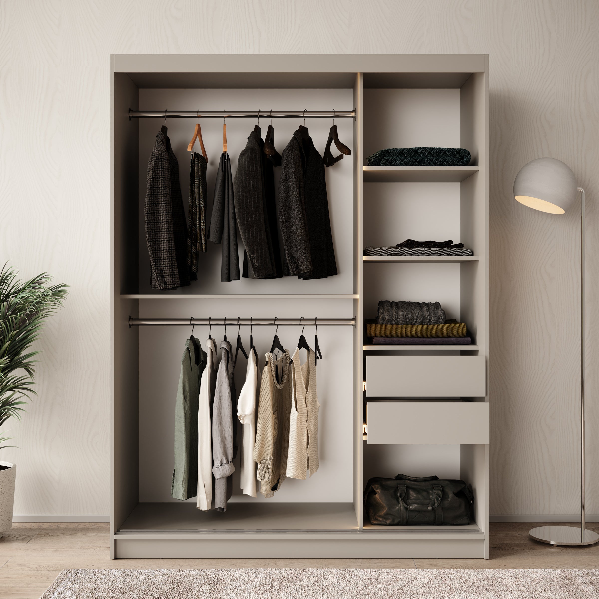 Bunaro - Kledingkast - Beige - 150x62x200 cm