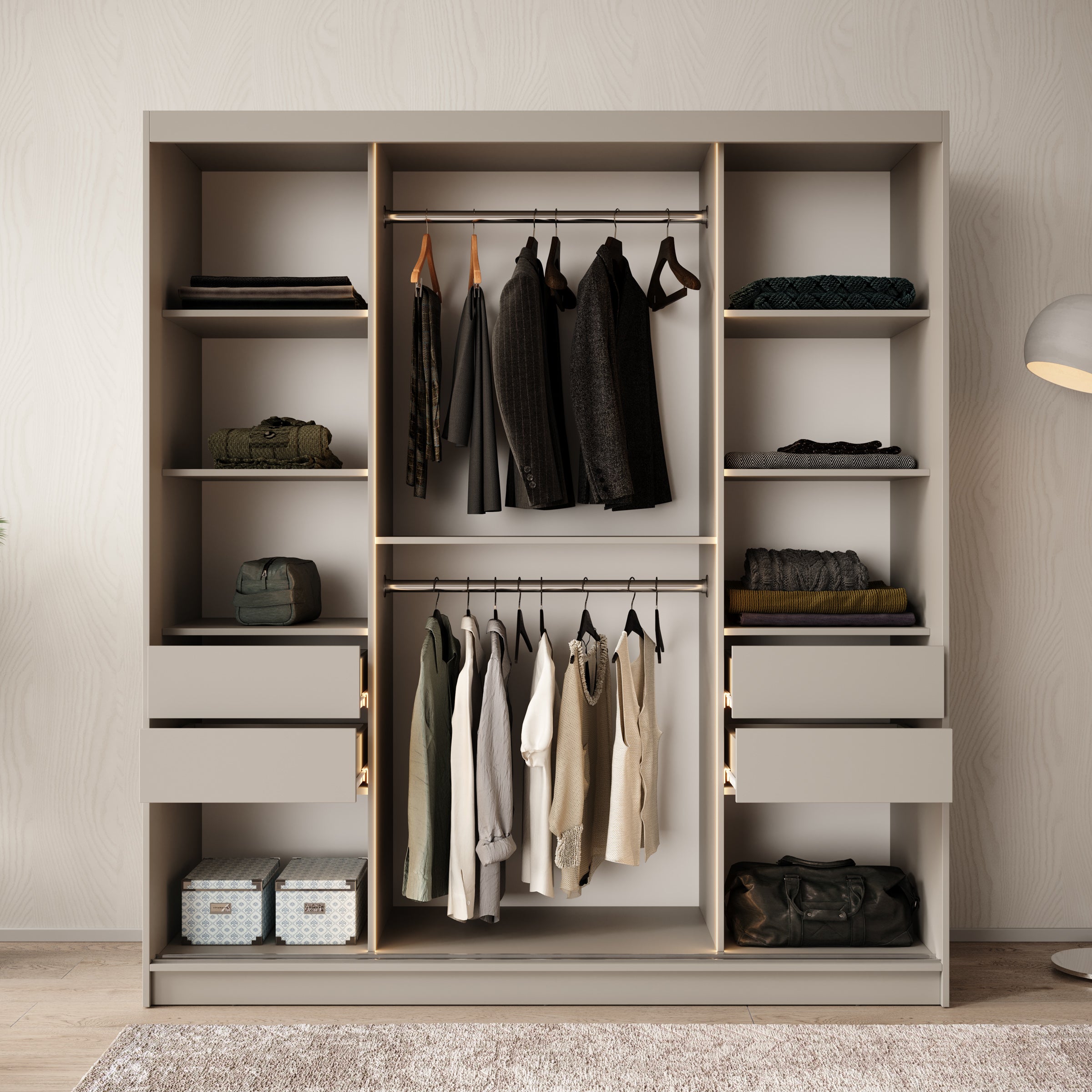Bunaro - Kledingkast - Beige - 180x62x200 cm