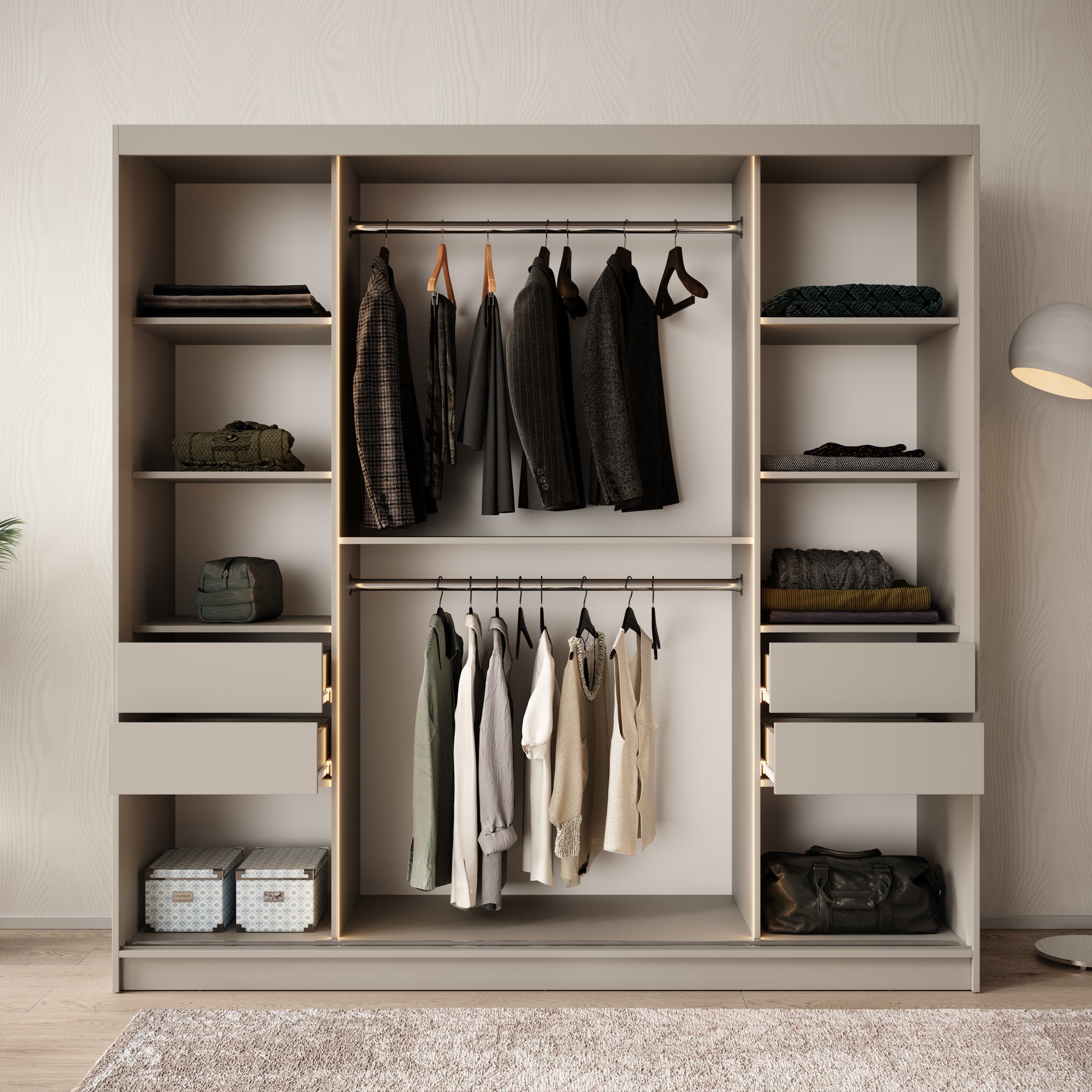 Bunaro - Kledingkast - Beige - 200x62x200 cm