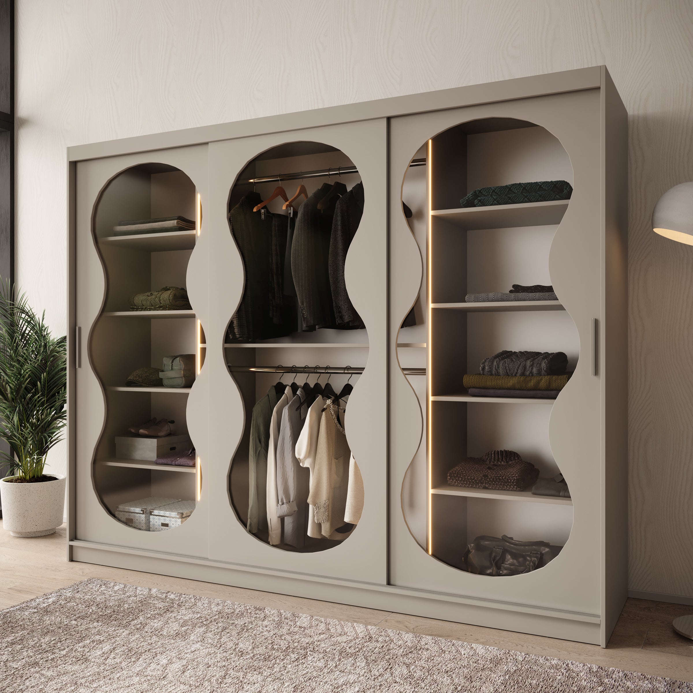 Bunaro - Kledingkast - Beige - 250x62x200 cm