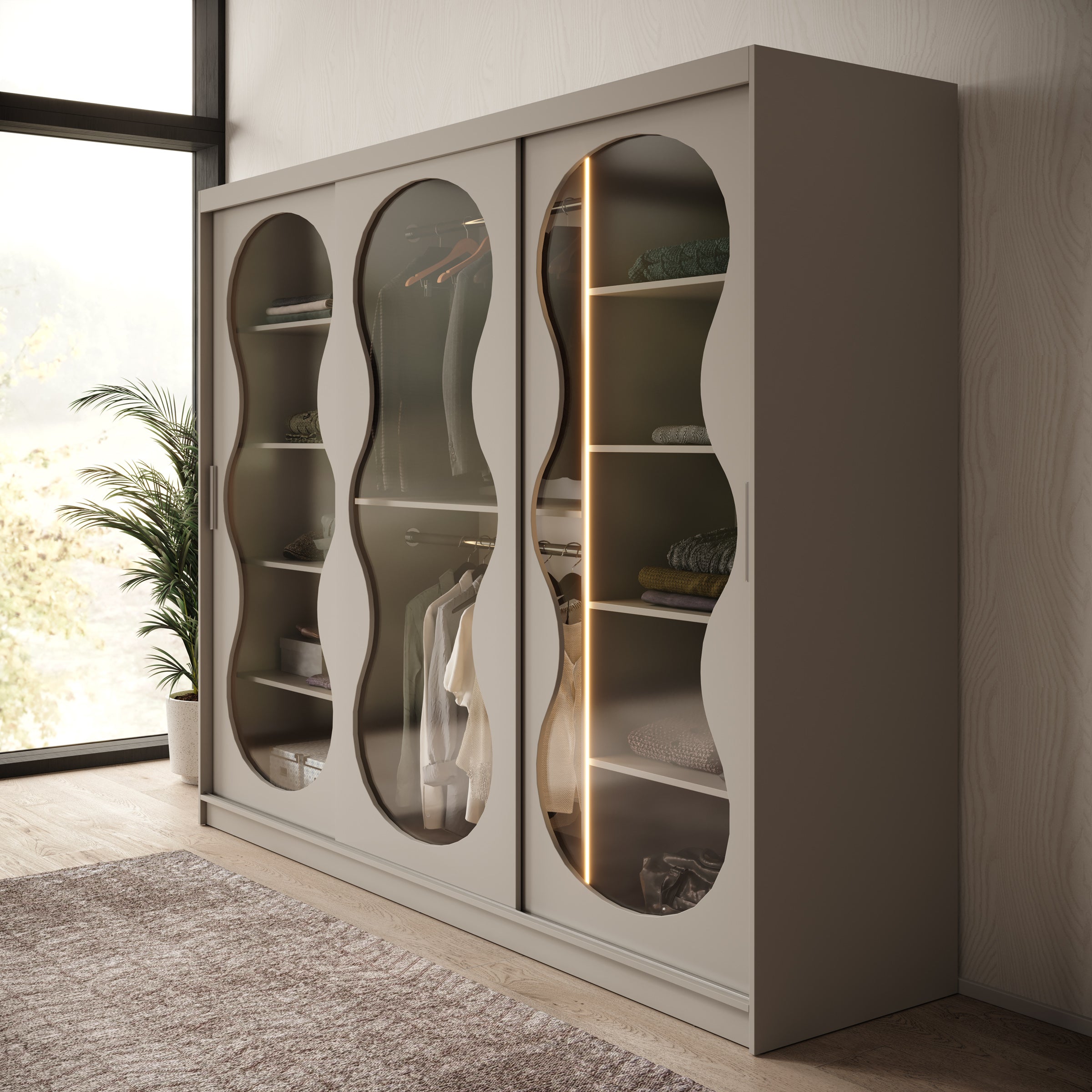 Bunaro - Kledingkast - Beige - 250x62x200 cm