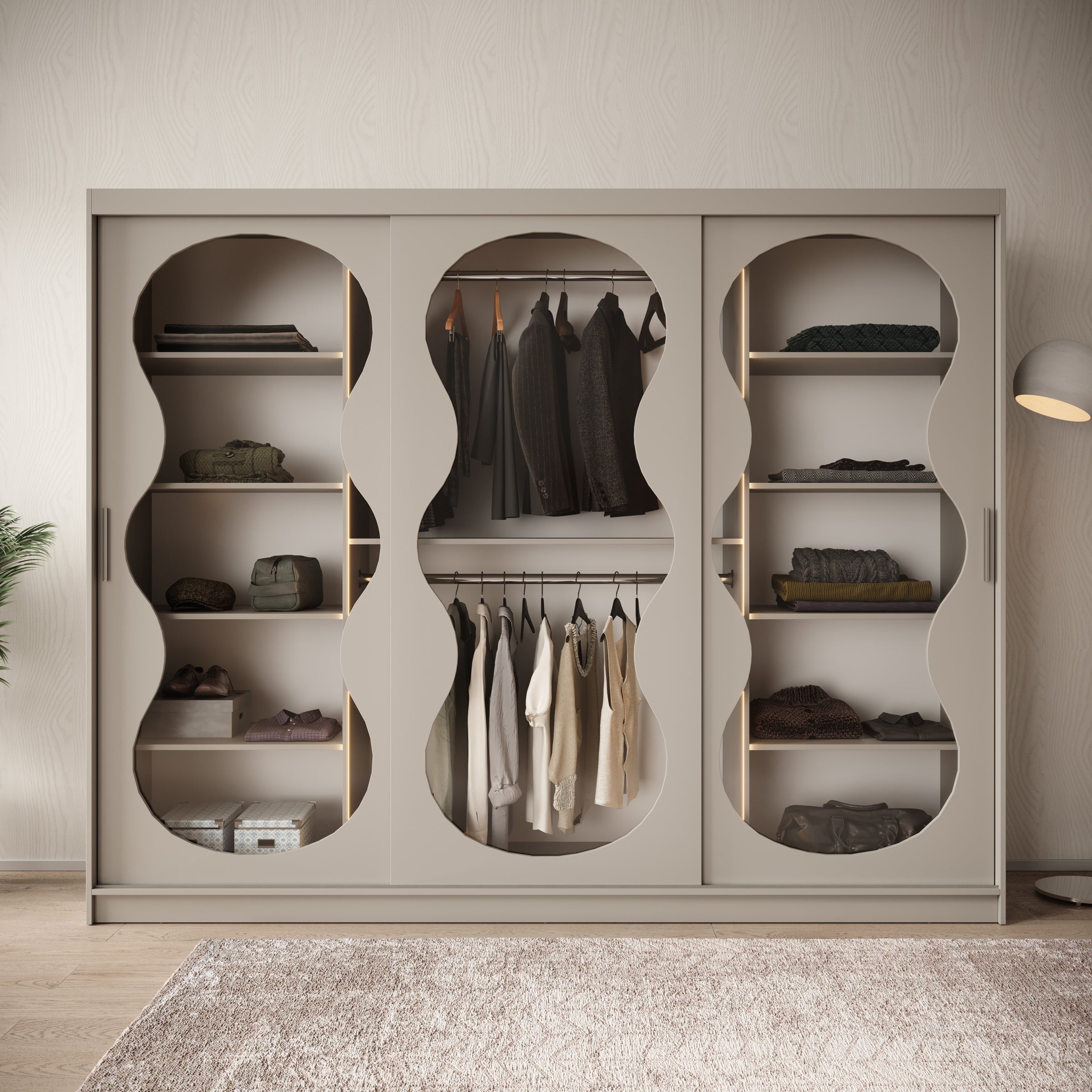 Bunaro - Kledingkast - Beige - 250x62x200 cm
