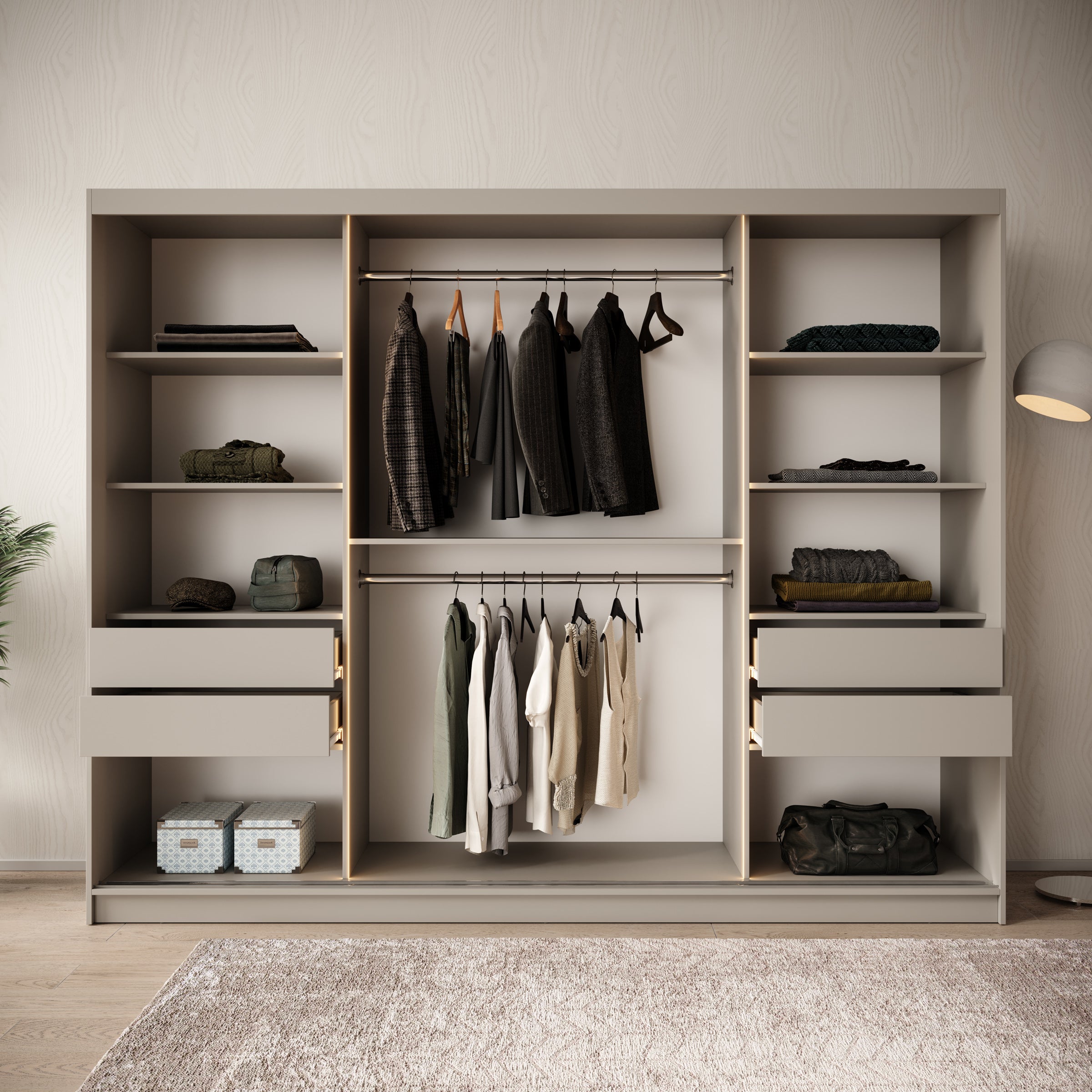 Bunaro - Kledingkast - Beige - 250x62x200 cm