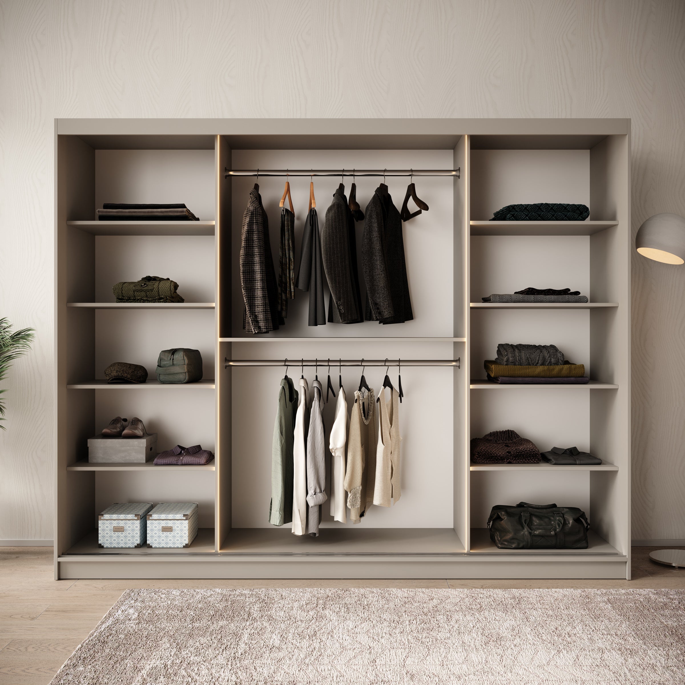 Bunaro - Kledingkast - Beige - 250x62x200 cm