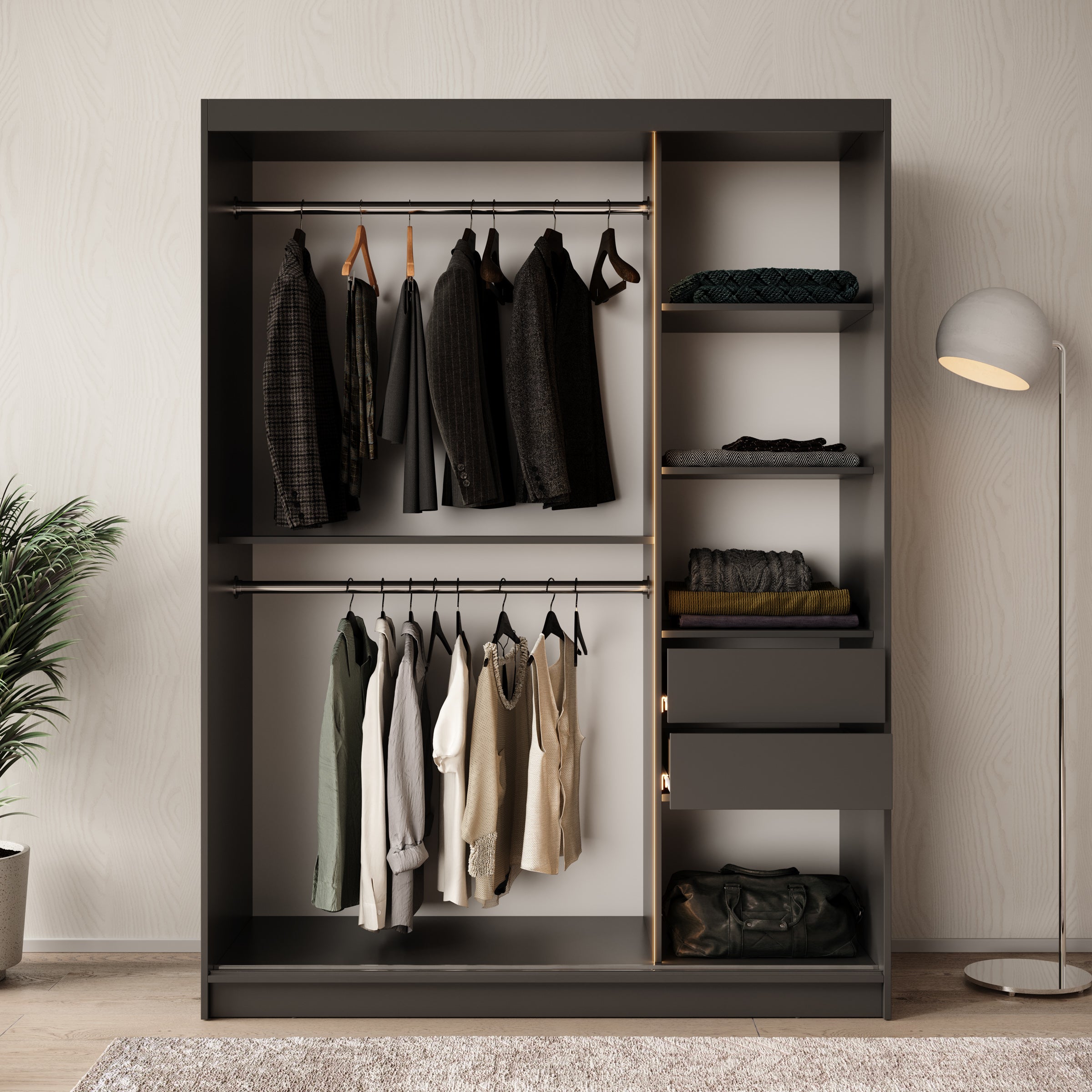 Bunaro - Kledingkast - Zwart - 150x62x200 cm