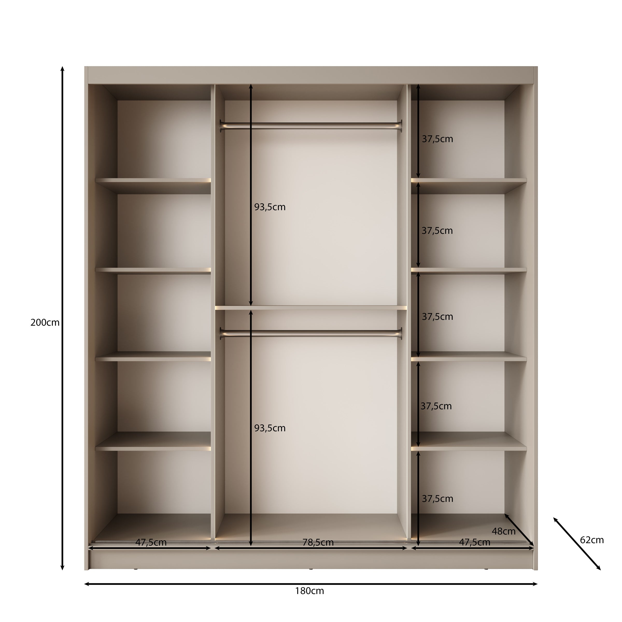 Bunaro - Kledingkast - Zwart - 180x62x200 cm