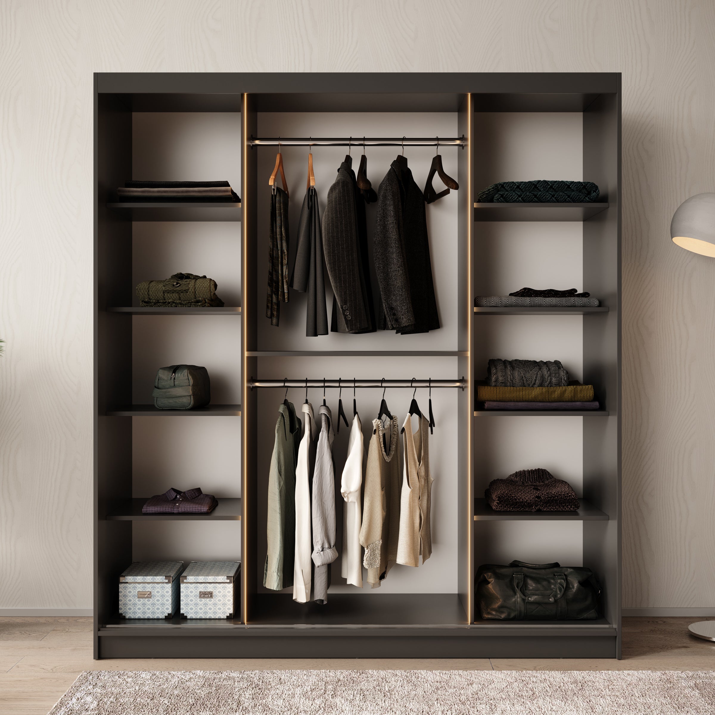 Bunaro - Kledingkast - Zwart - 180x62x200 cm