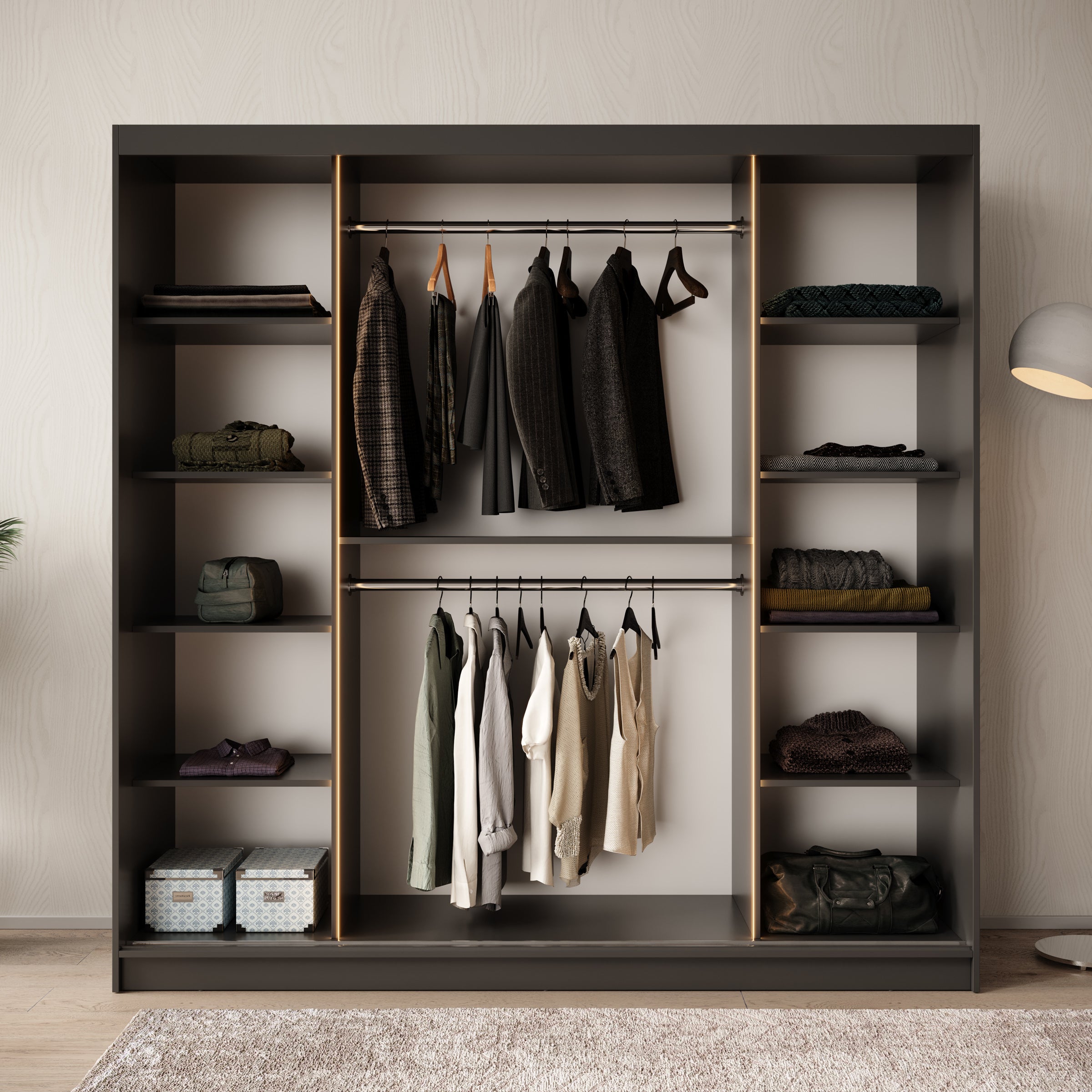 Bunaro - Kledingkast - Zwart - 200x62x200 cm