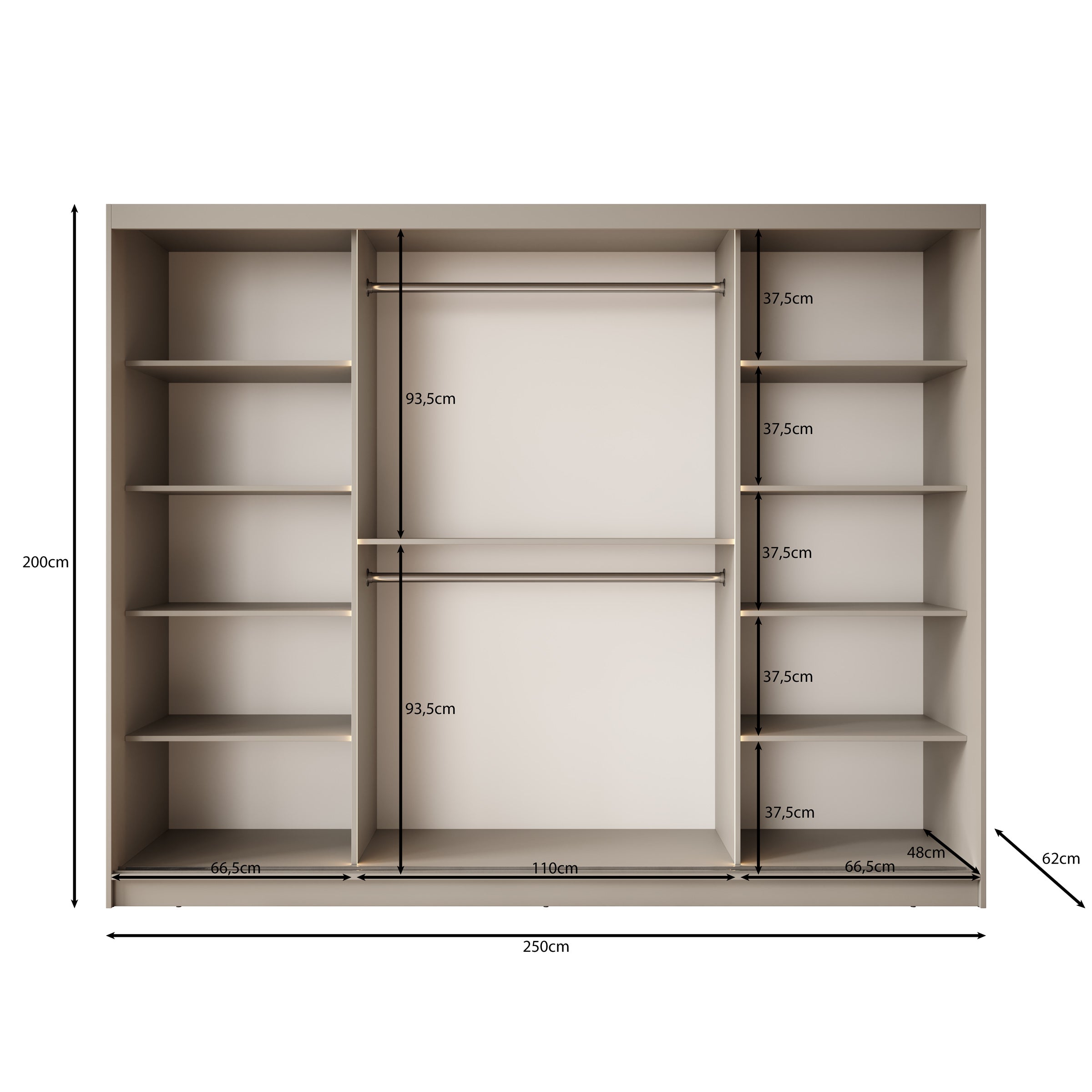 Bunaro - Kledingkast - Zwart - 250x62x200 cm