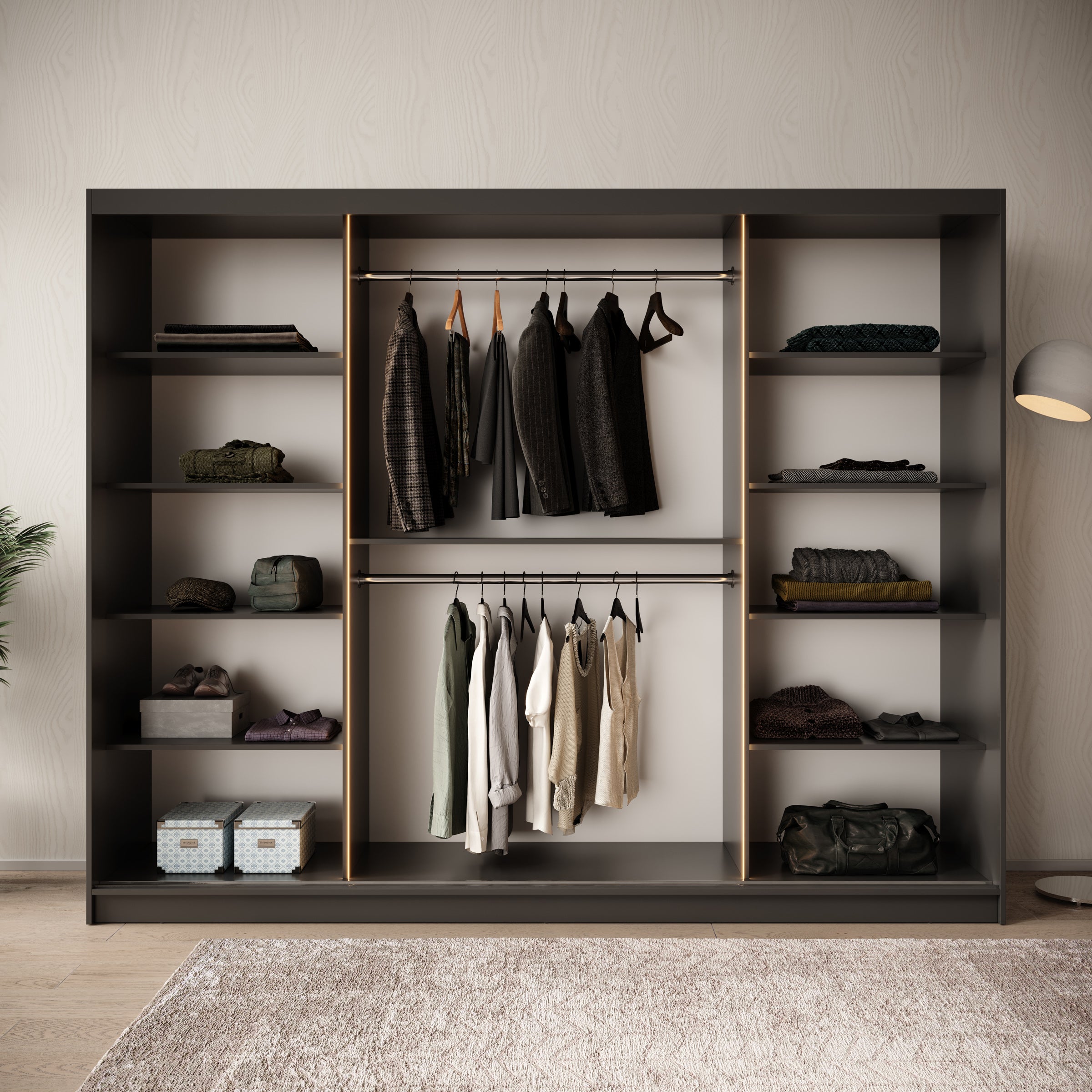 Bunaro - Kledingkast - Zwart - 250x62x200 cm