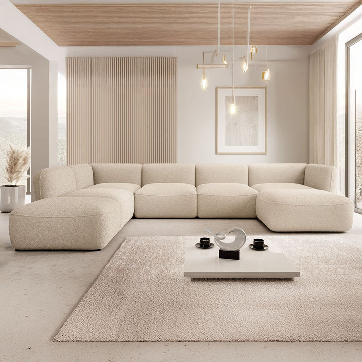 Caesar - Hoekbank 5-zits met chaise longue - Teddystof beige - Links - 372x218x75 cm