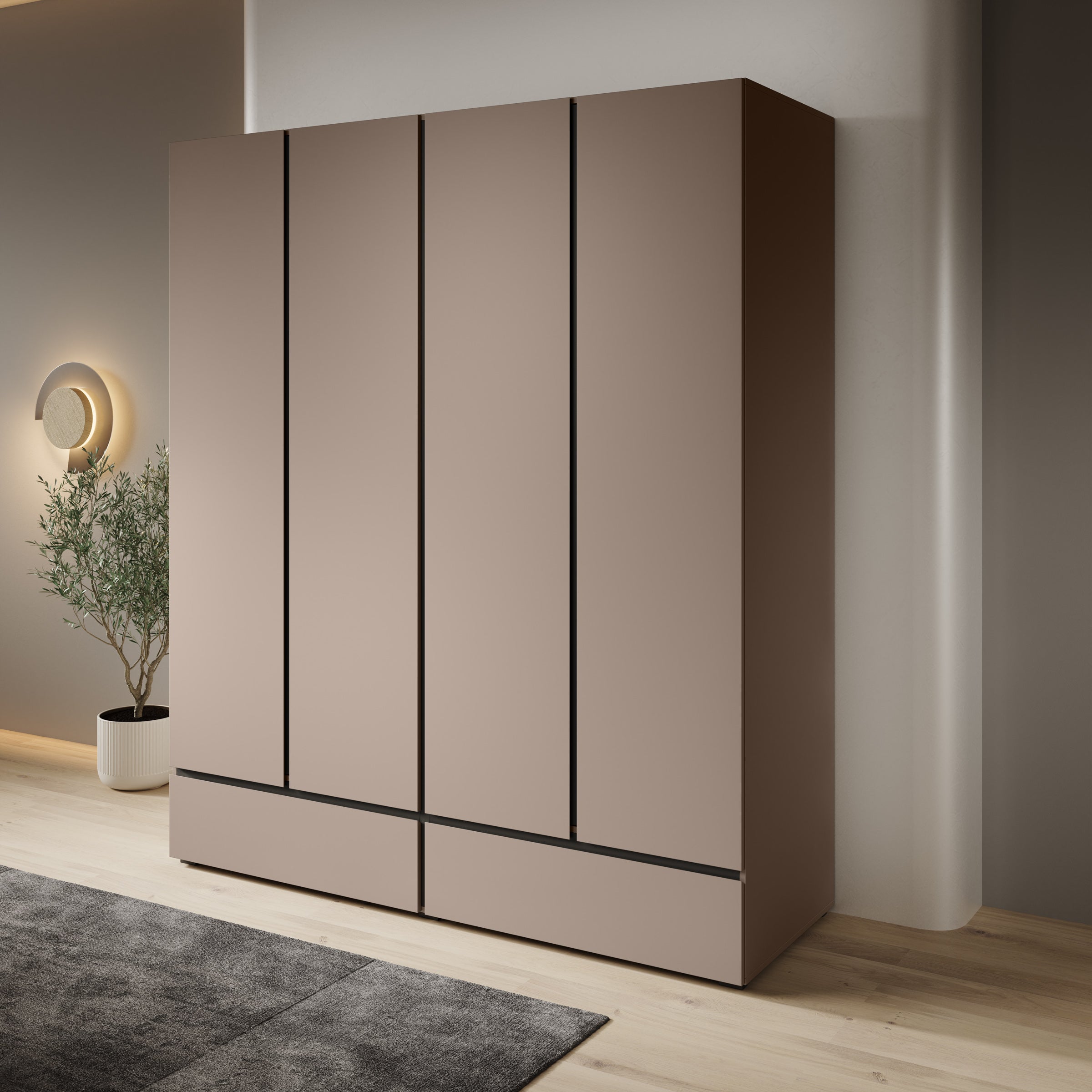 Cainan - Kledingkast 4-deurs - Beige - 180x60x210 cm