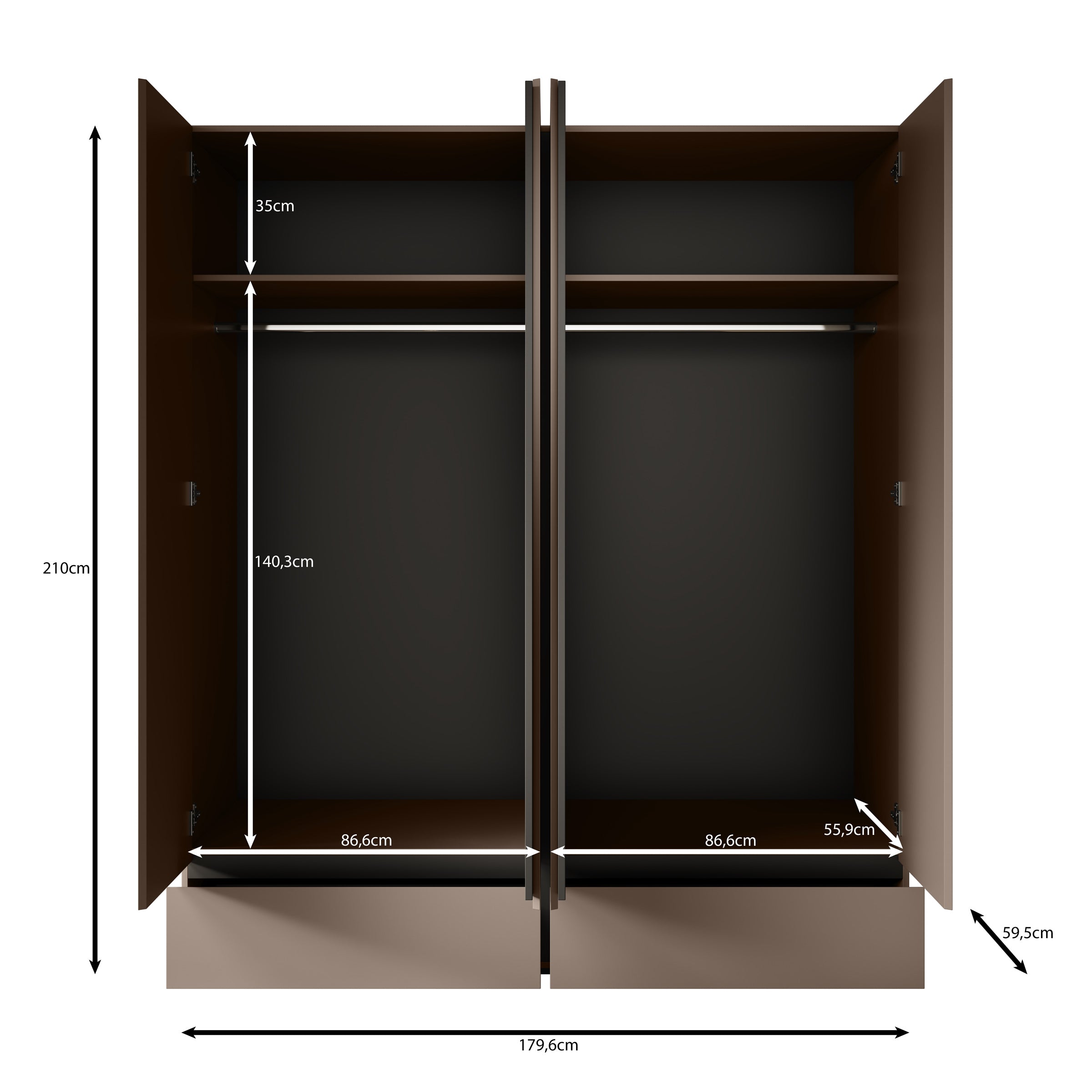 Cainan - Kledingkast 4-deurs - Beige - 180x60x210 cm