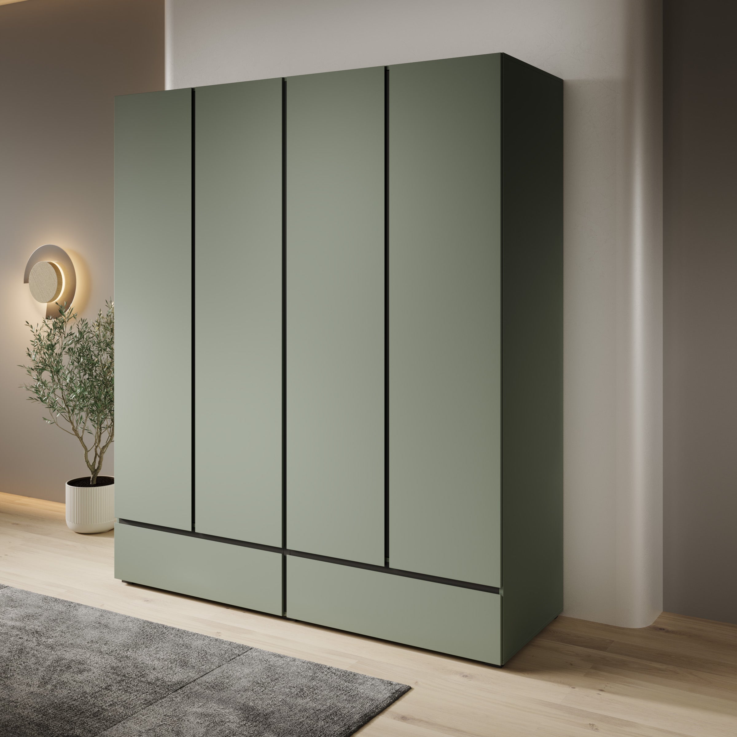 Cainan - Kledingkast 4-deurs - Groen - 180x60x210 cm