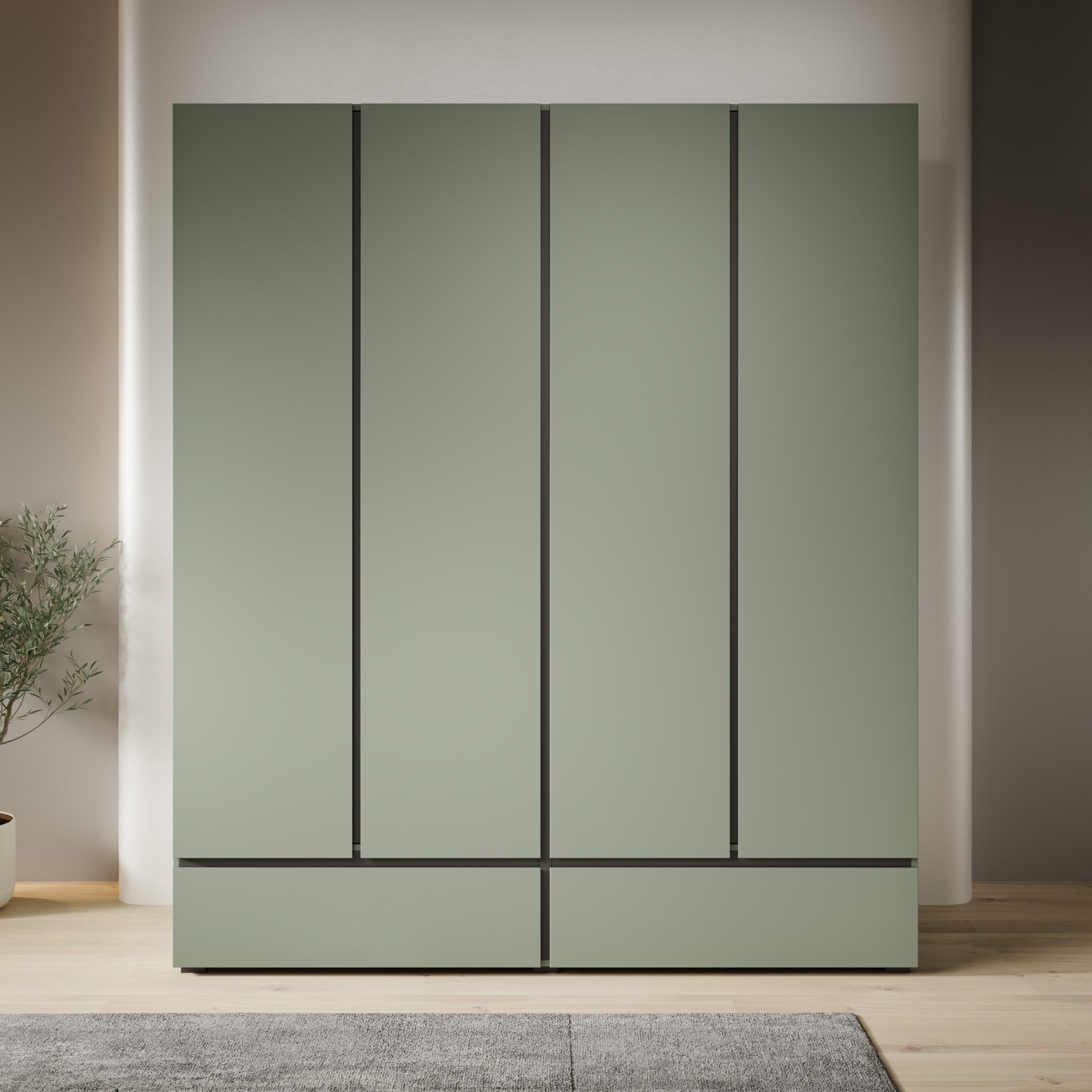 Cainan - Kledingkast 4-deurs - Groen - 180x60x210 cm