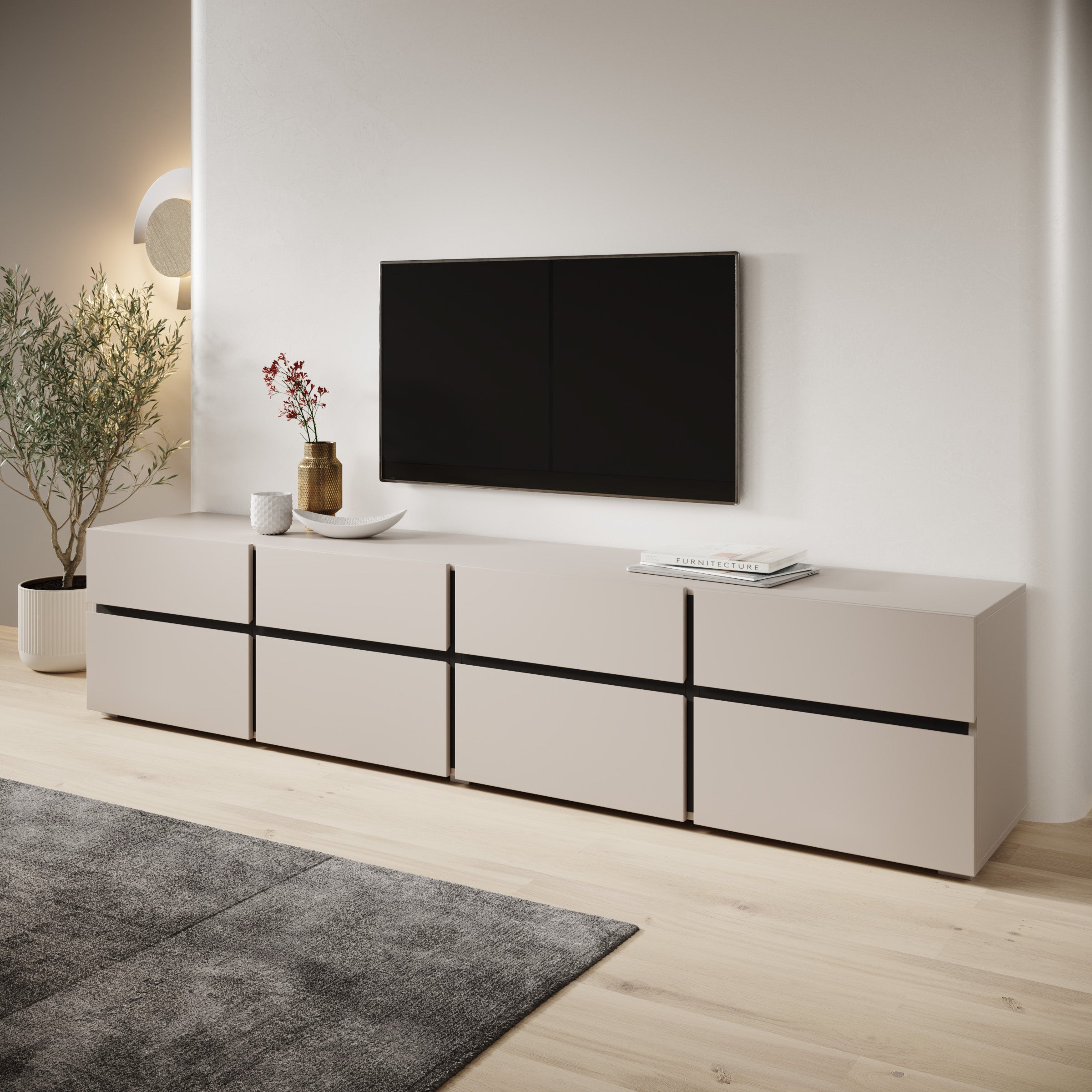 Cainan - TV-Meubel - Beige - 225x40x48 cm