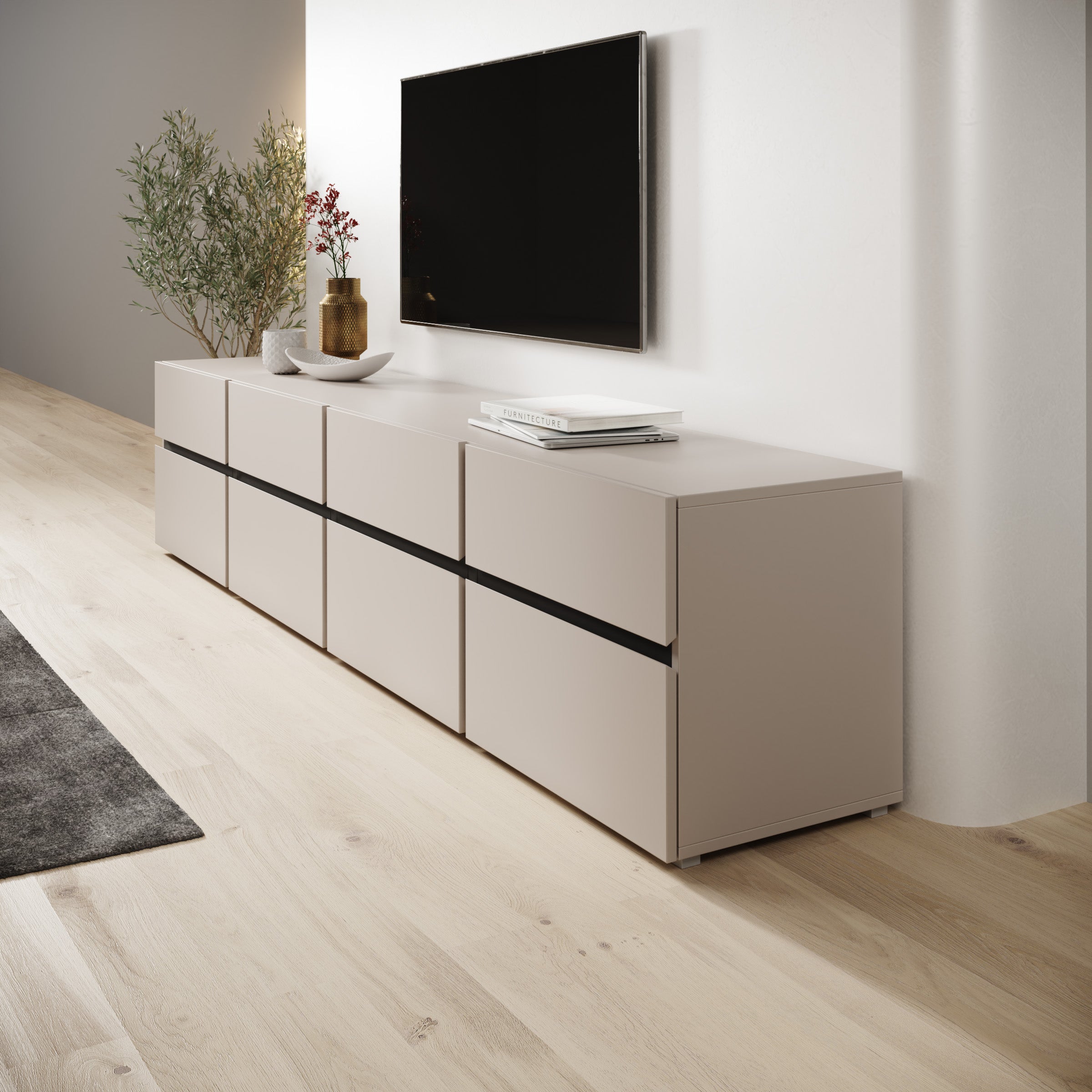 Cainan - TV-Meubel - Beige - 225x40x48 cm