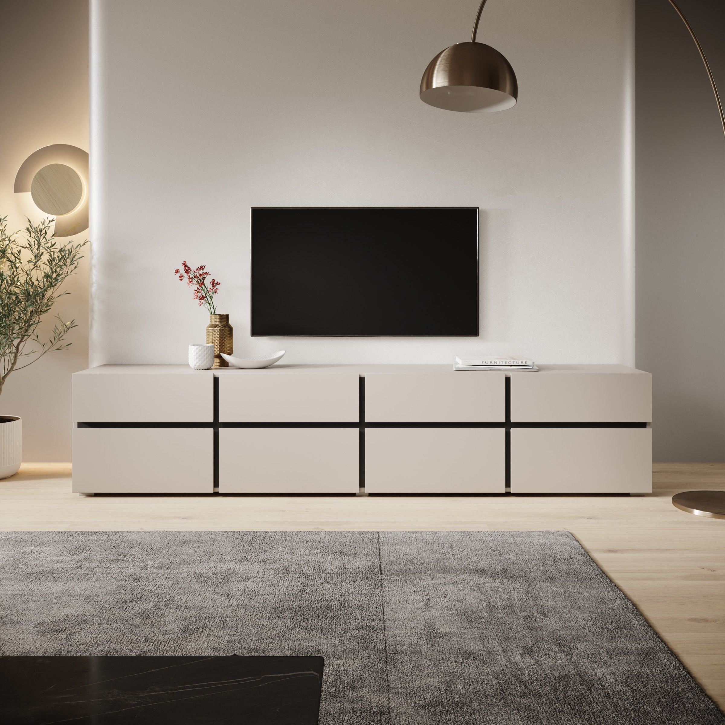 Cainan - TV-Meubel - Beige - 225x40x48 cm
