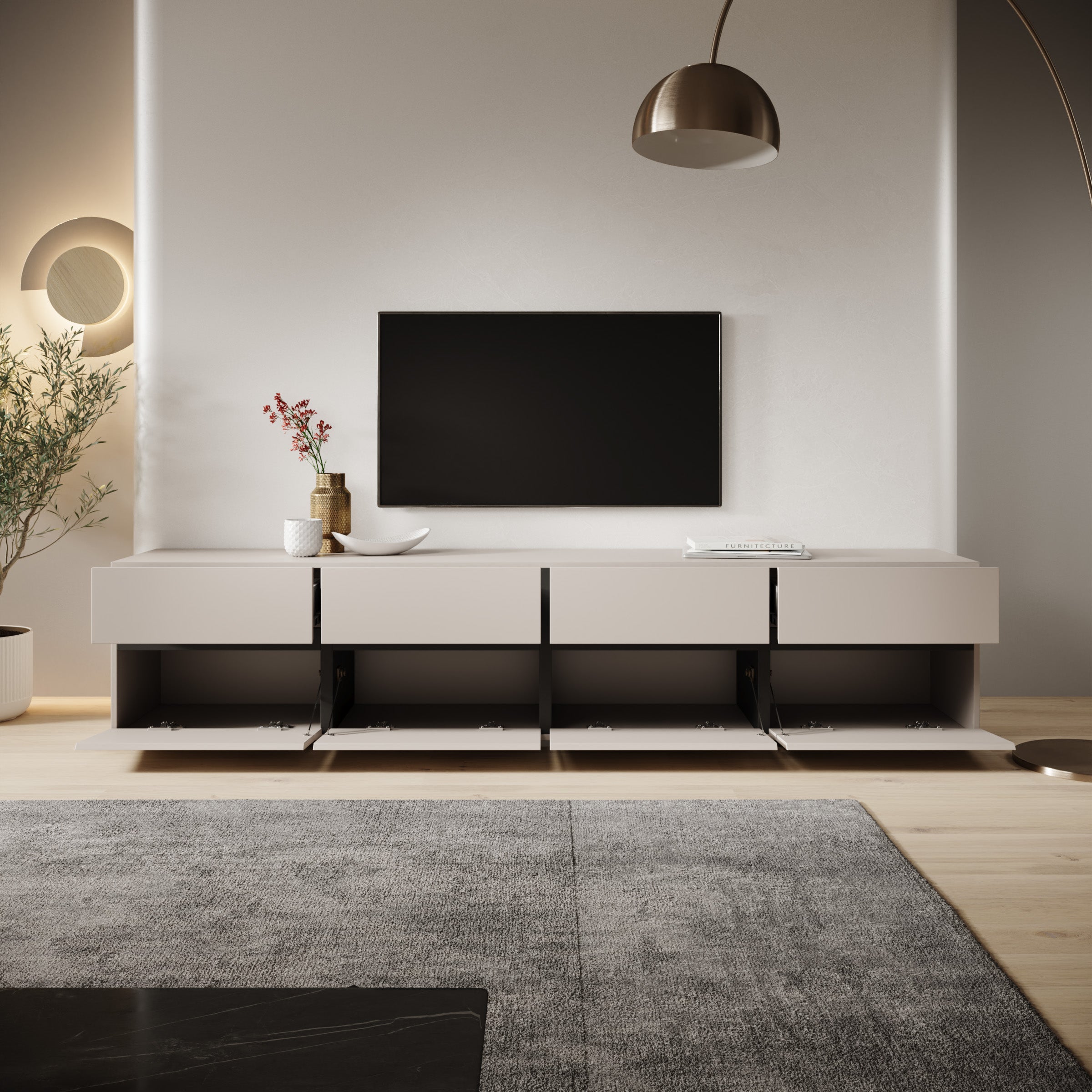 Cainan - TV-Meubel - Beige - 225x40x48 cm