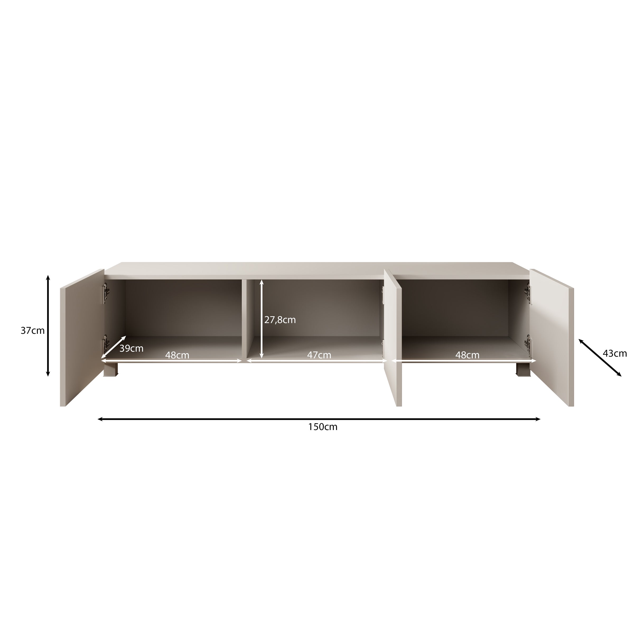 Calgary - TV-Meubel - met 3 deuren - Beige - 150x43x37 cm