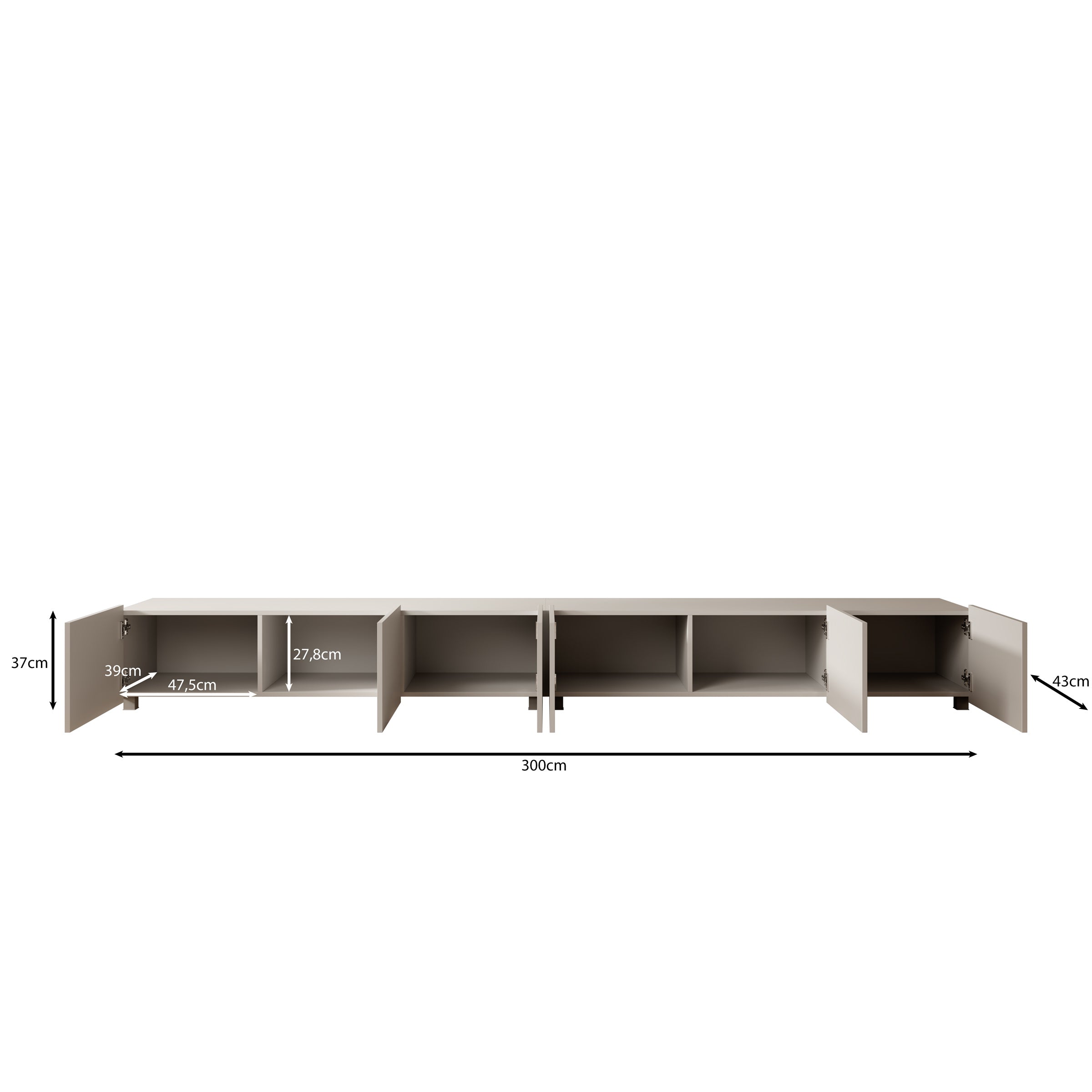 Calgary - TV-Meubel - met 6 deuren - Beige - 300x43x37 cm