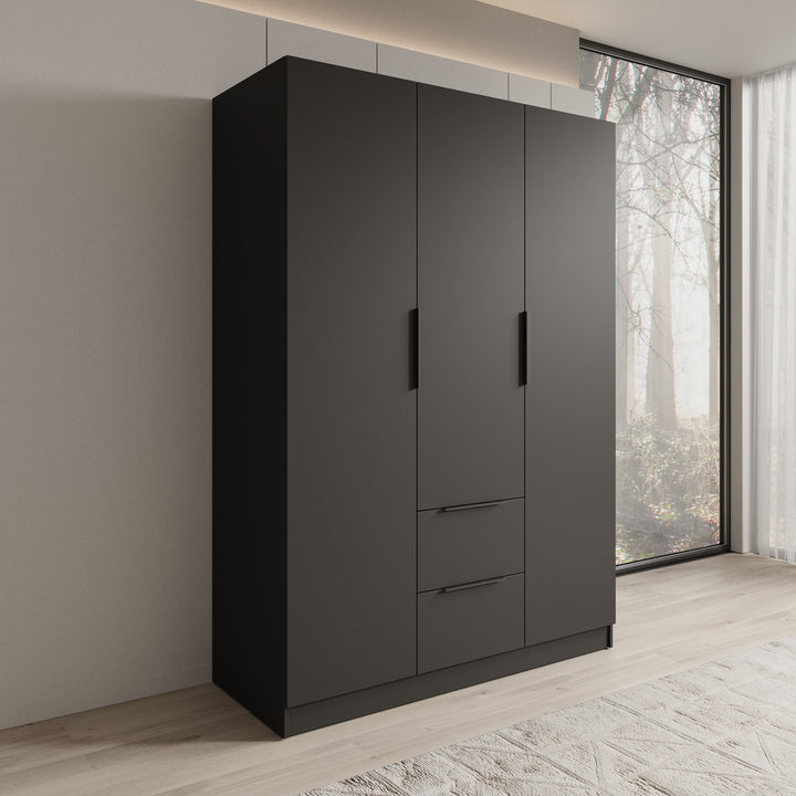 Caliero - Kledingkast 3-deurs - Zwart - 150x60x216 cm