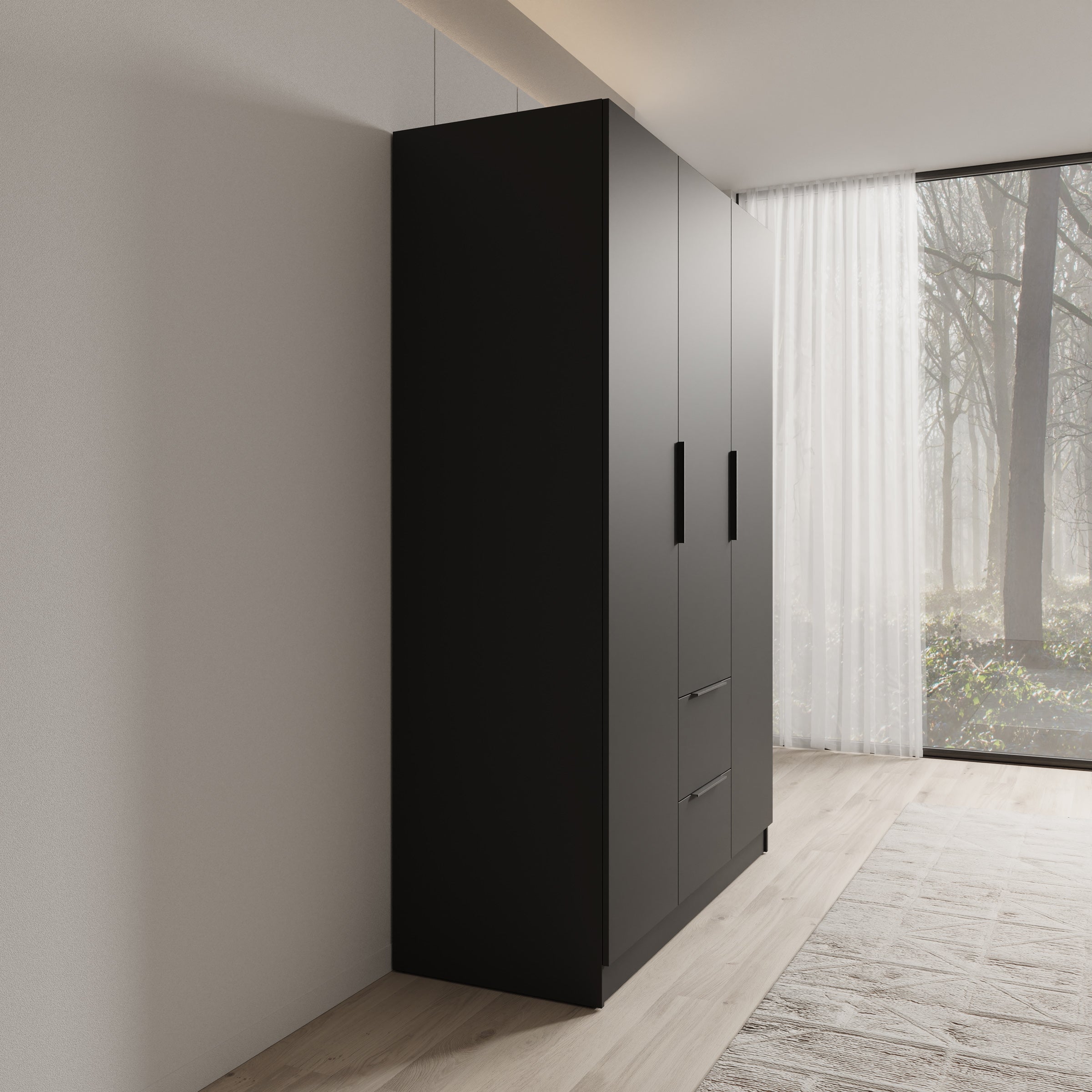 Caliero - Kledingkast 3-deurs - Zwart - 150x60x216 cm