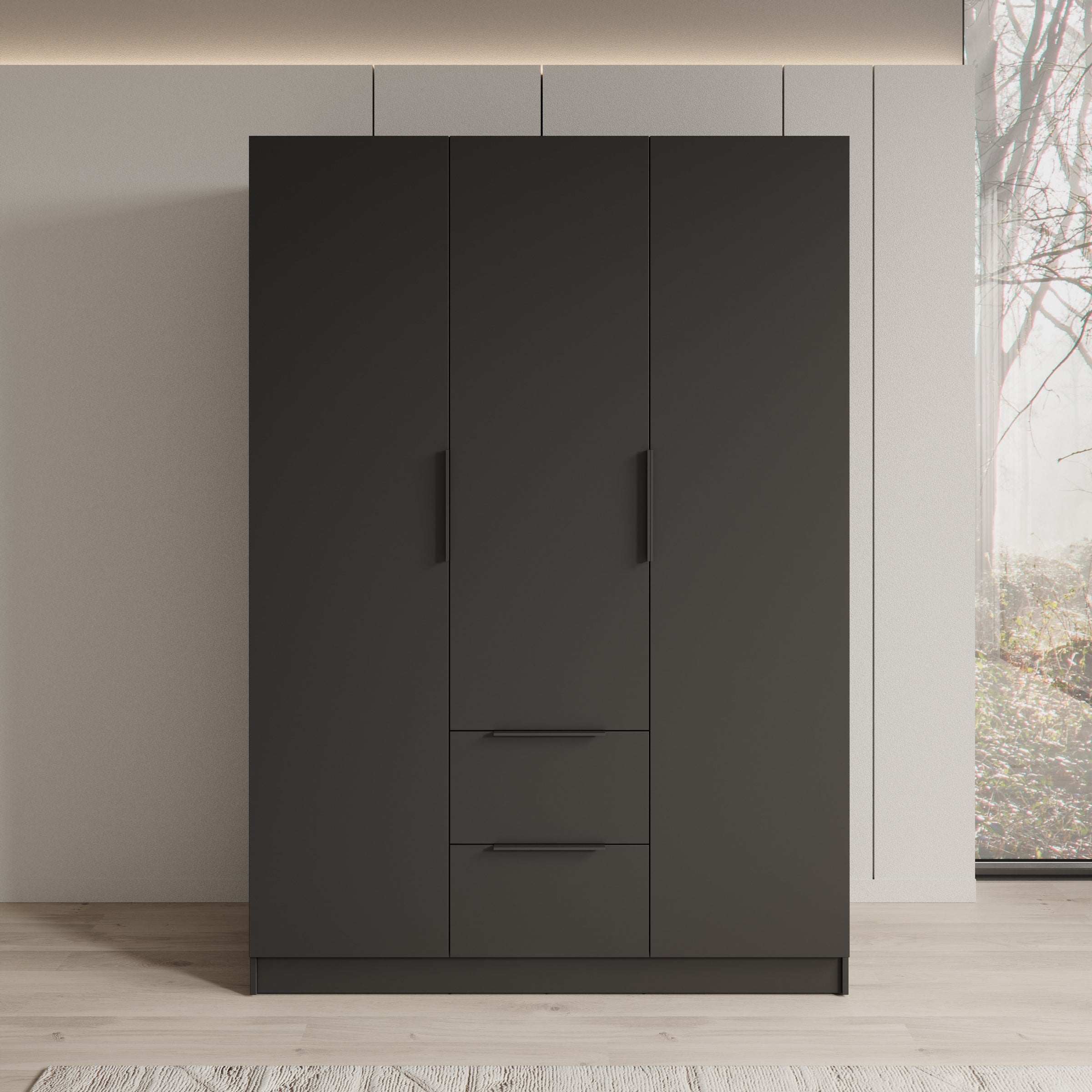 Caliero - Kledingkast 3-deurs - Zwart - 150x60x216 cm