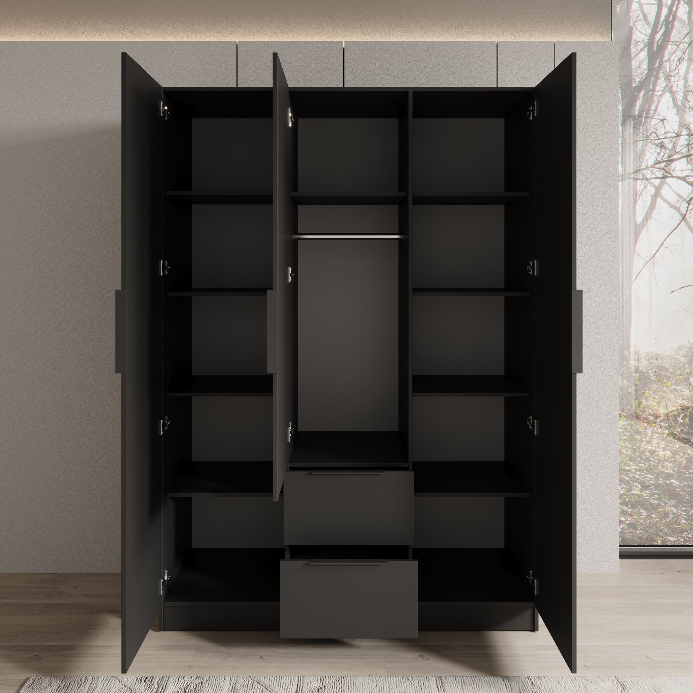 Caliero - Kledingkast 3-deurs - Zwart - 150x60x216 cm