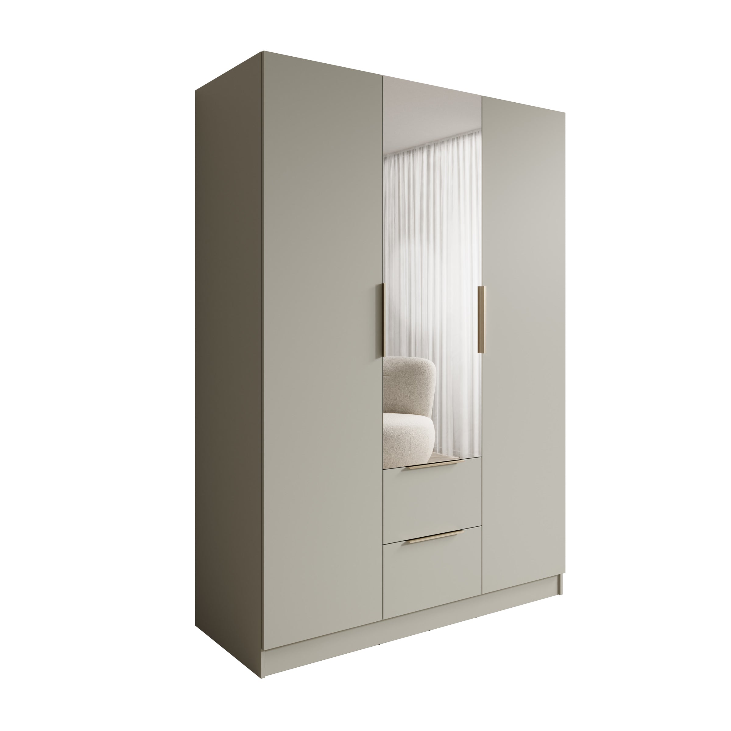 Caliero - Kledingkast 3-deurs met spiegel - Beige - 150x60x216 cm