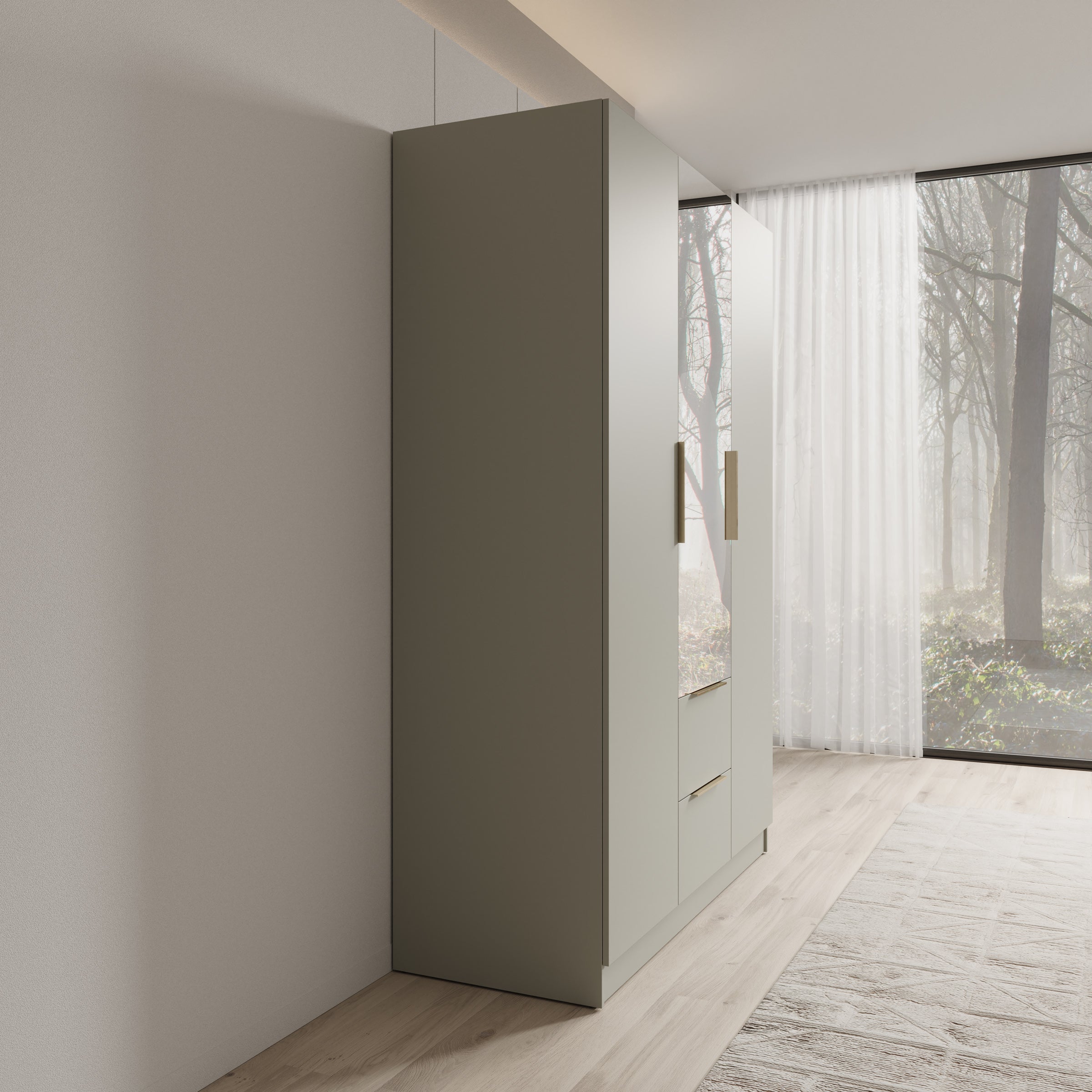 Caliero - Kledingkast 3-deurs met spiegel - Beige - 150x60x216 cm