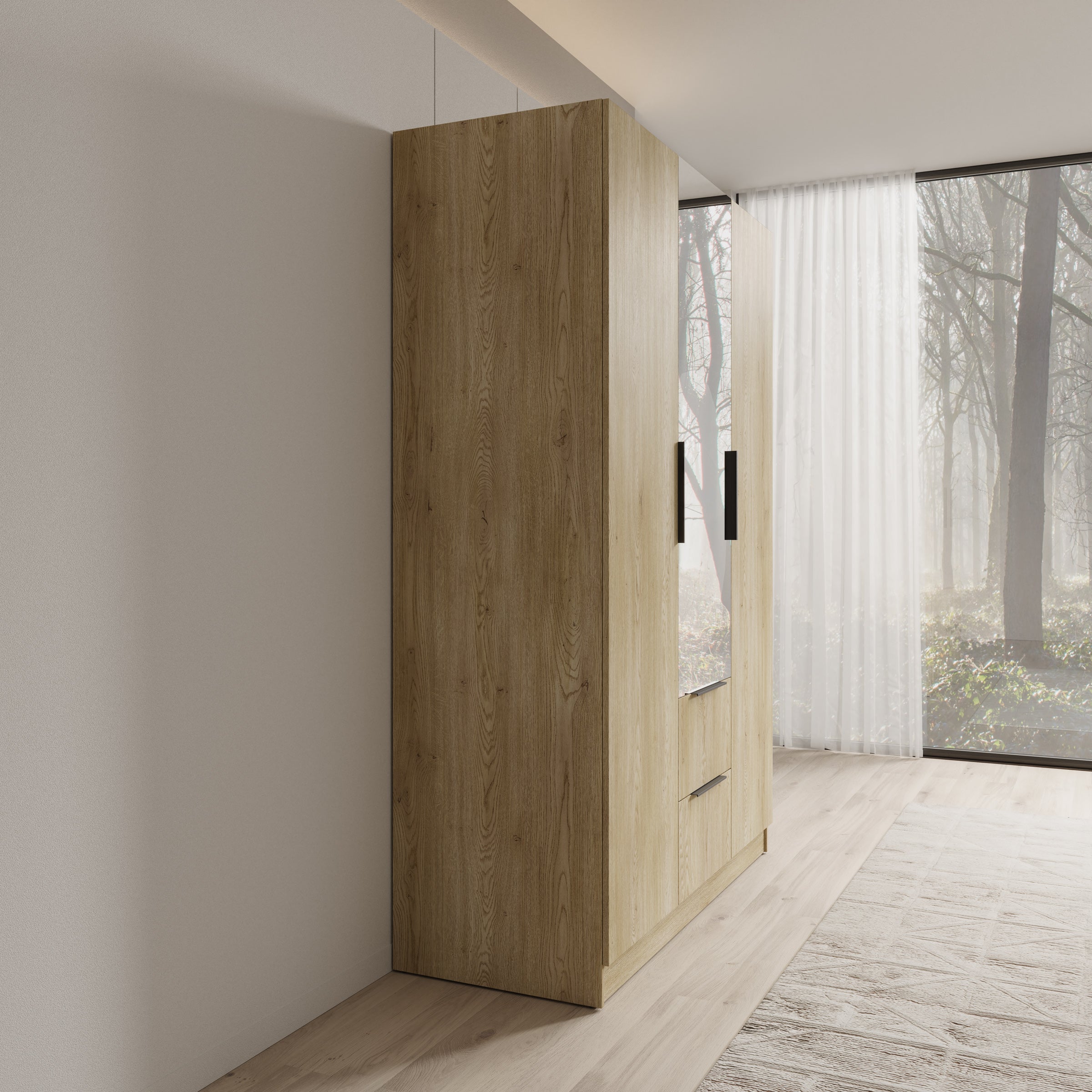 Caliero - Kledingkast 3-deurs met spiegel - Eikenpatroon - 150x60x216 cm