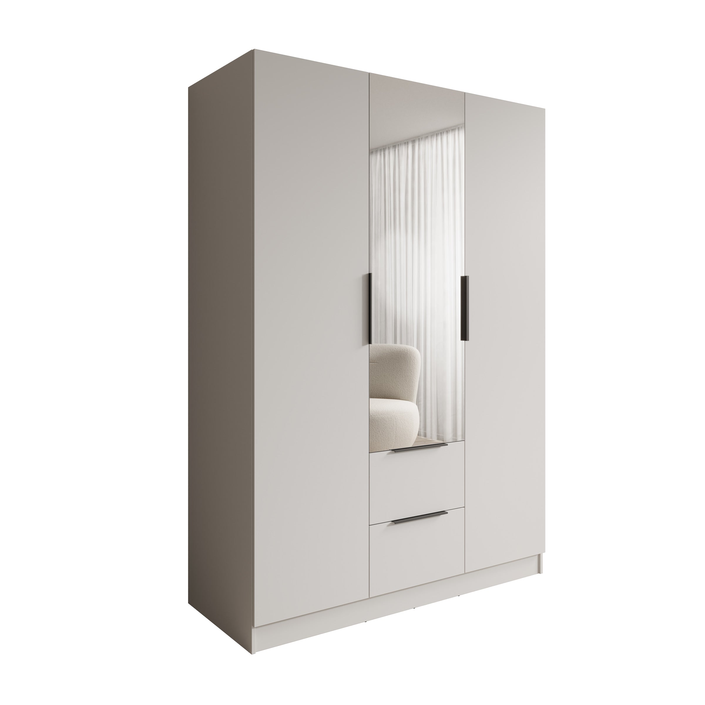Caliero - Kledingkast 3-deurs met spiegel - Wit - 150x60x216