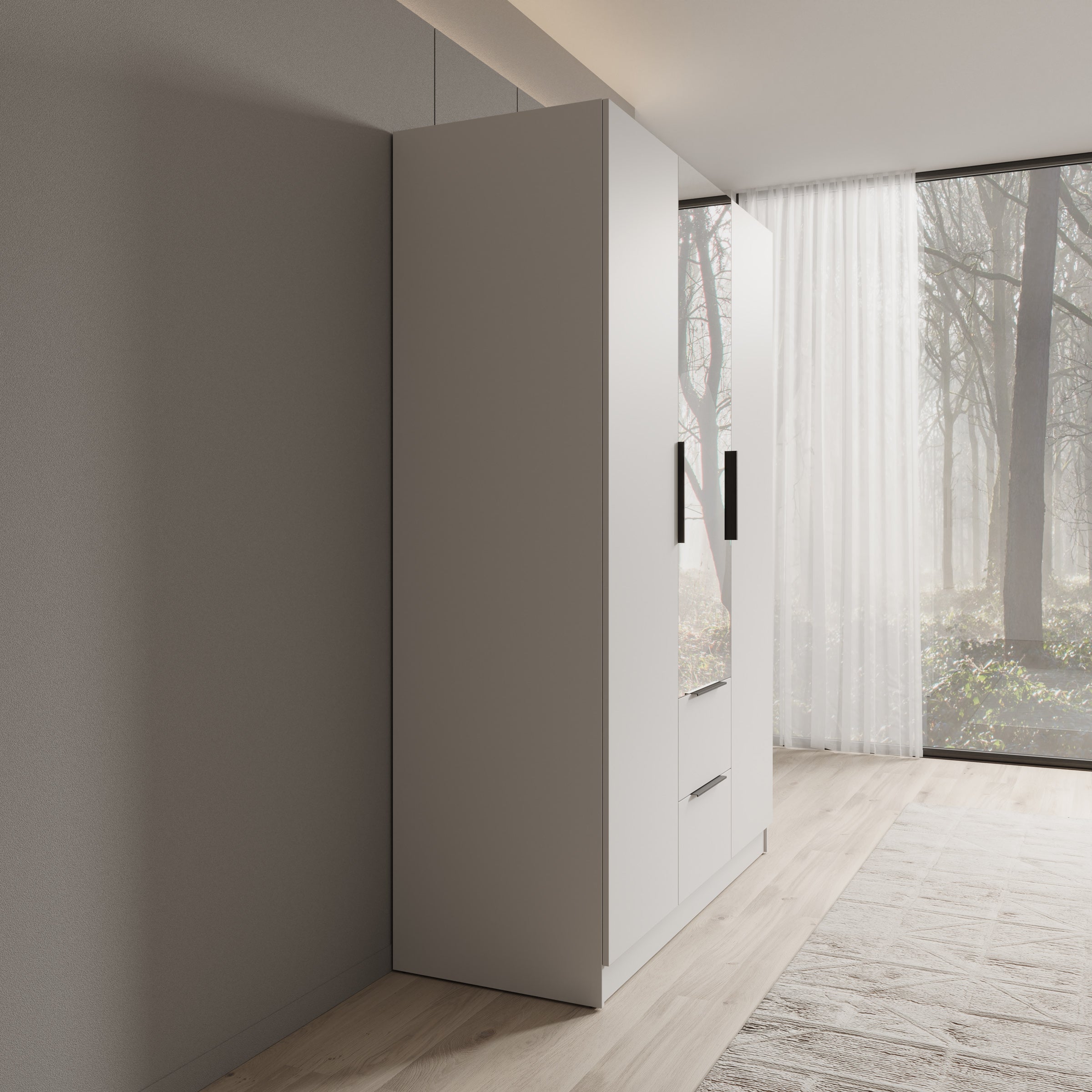 Caliero - Kledingkast 3-deurs met spiegel - Wit - 150x60x216