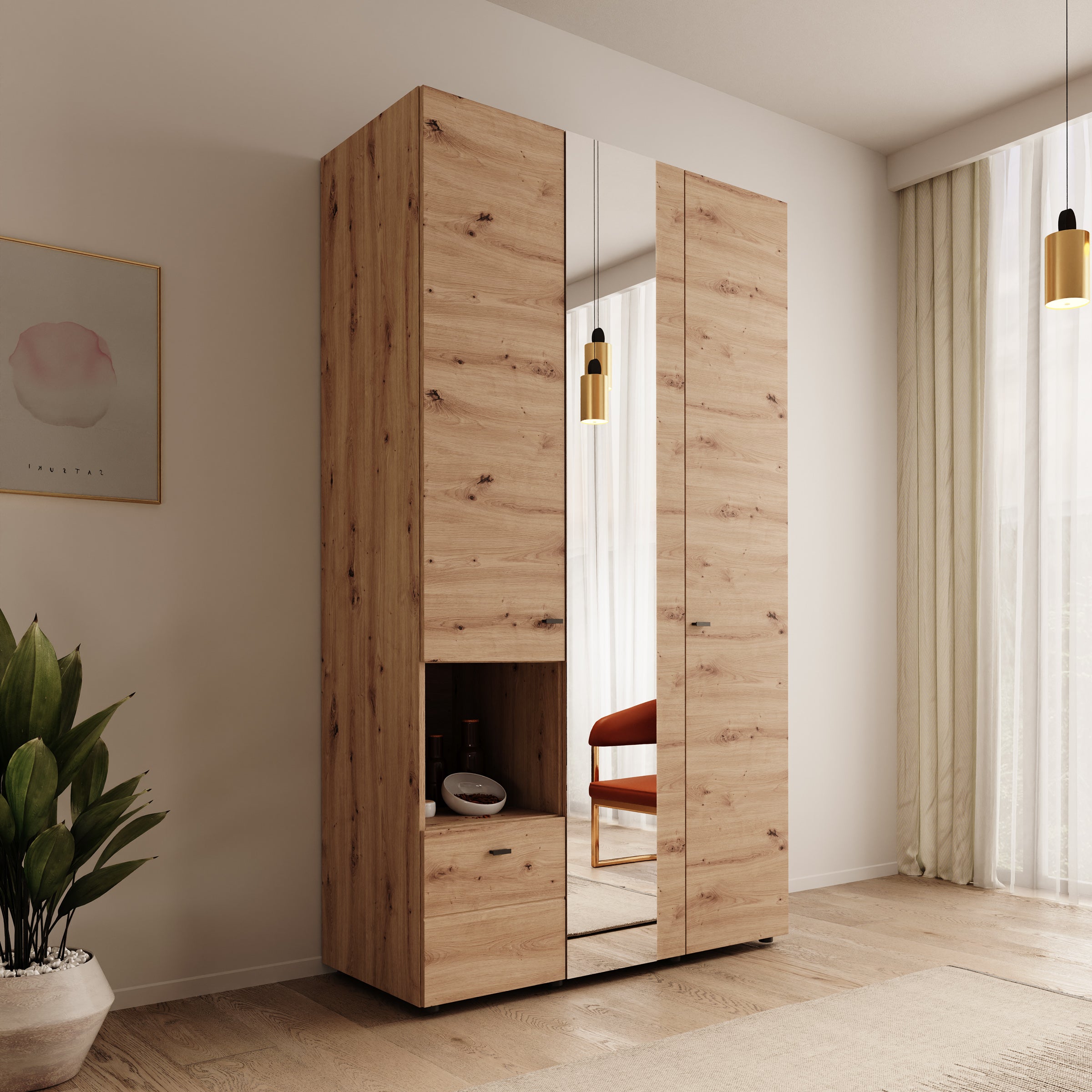 Calista - Kledingkast met 3 deuren - Eikenpatroon - 117x52x208 cm
