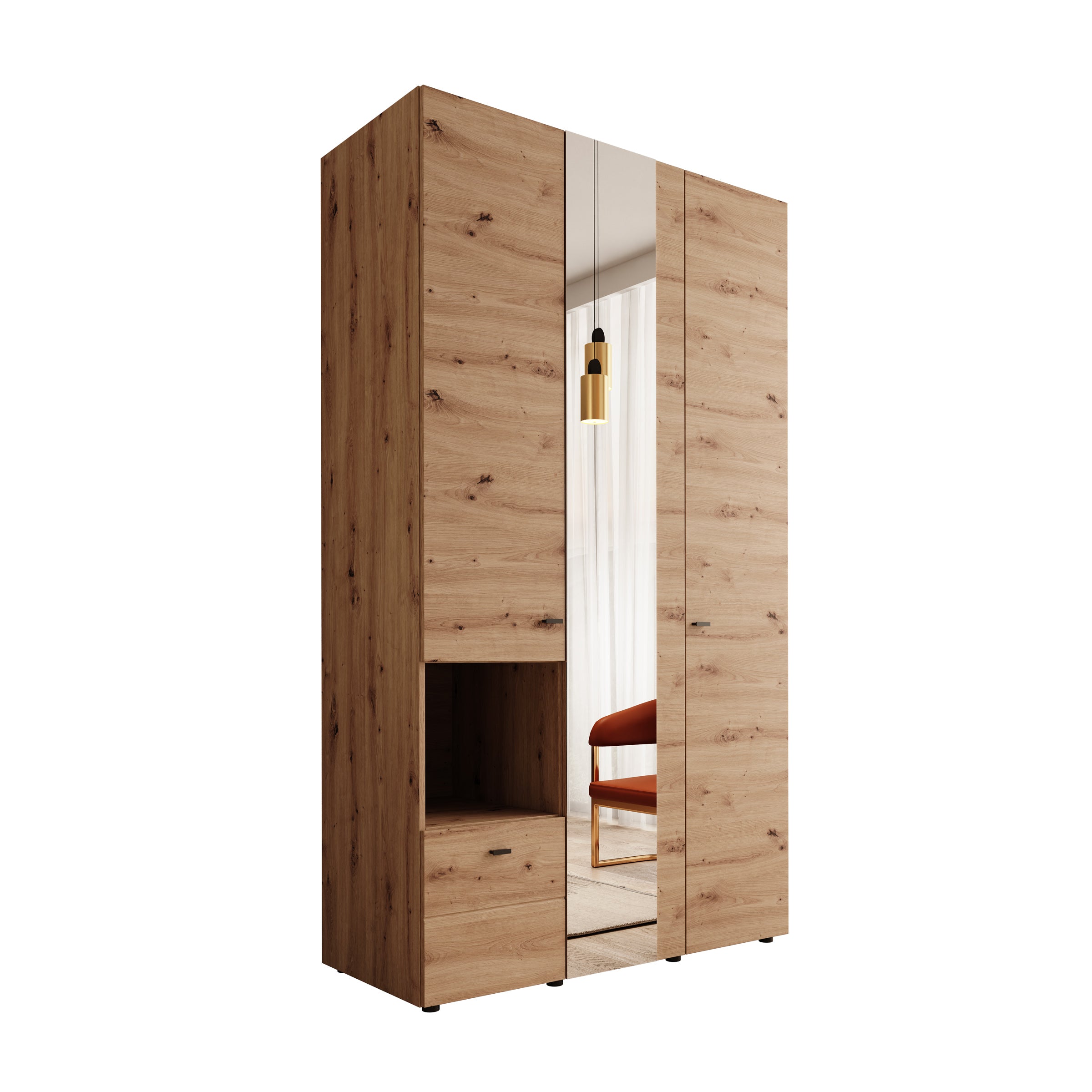 Calista - Kledingkast met 3 deuren - Eikenpatroon - 117x52x208 cm