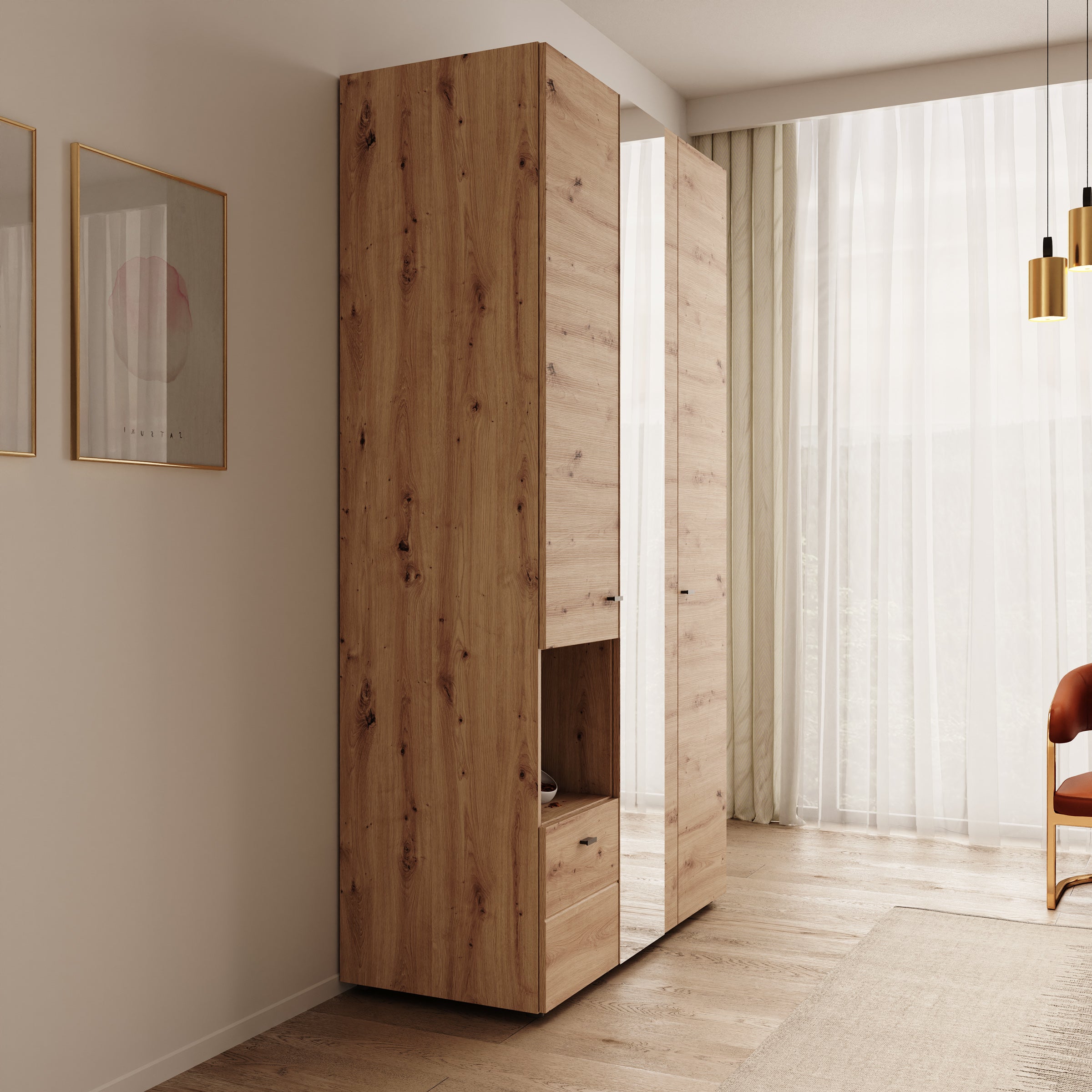 Calista - Kledingkast met 3 deuren - Eikenpatroon - 117x52x208 cm