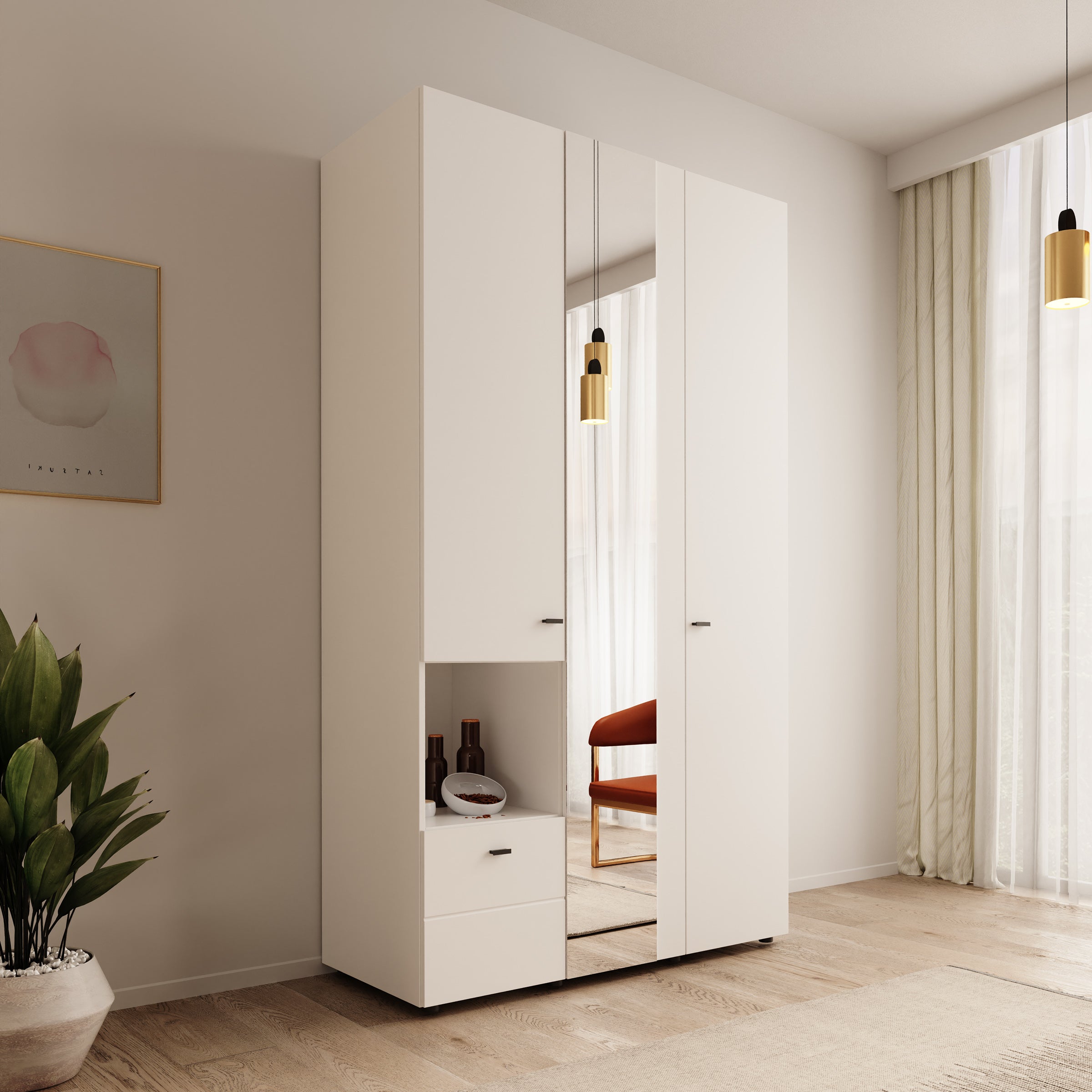 Calista - Kledingkast met 3 deuren - Wit - 117x52x208 cm