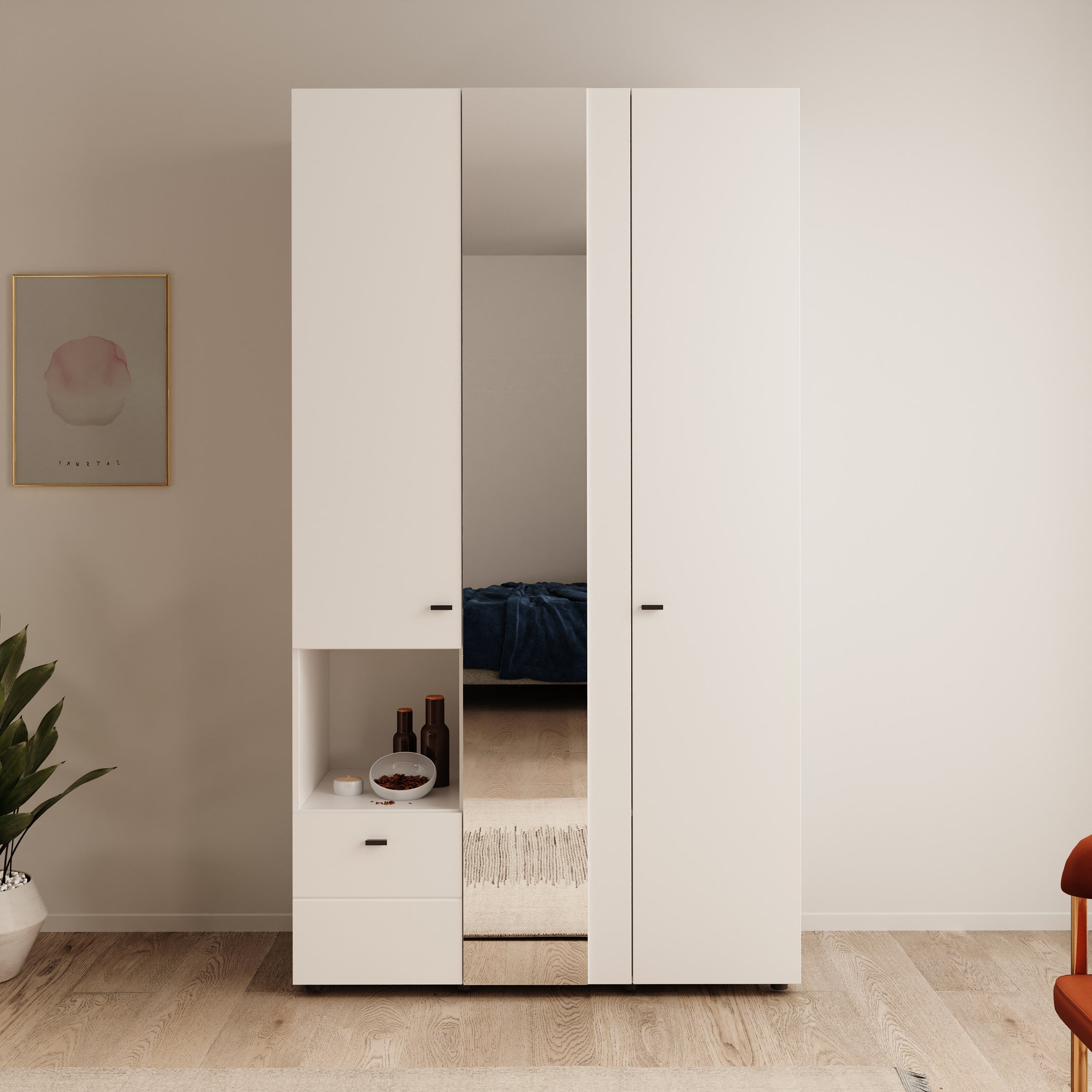 Calista - Kledingkast met 3 deuren - Wit - 117x52x208 cm