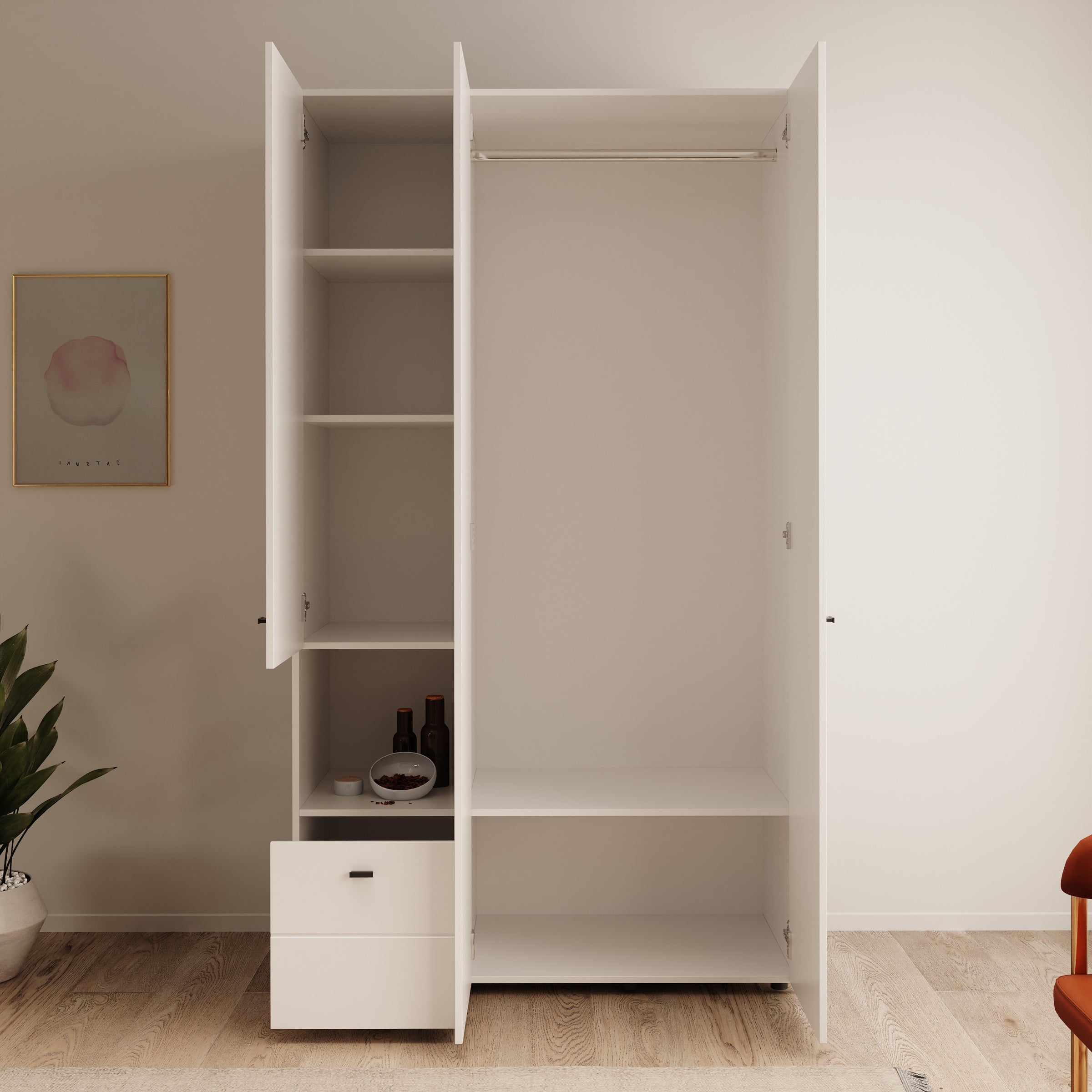Calista - Kledingkast met 3 deuren - Wit - 117x52x208 cm