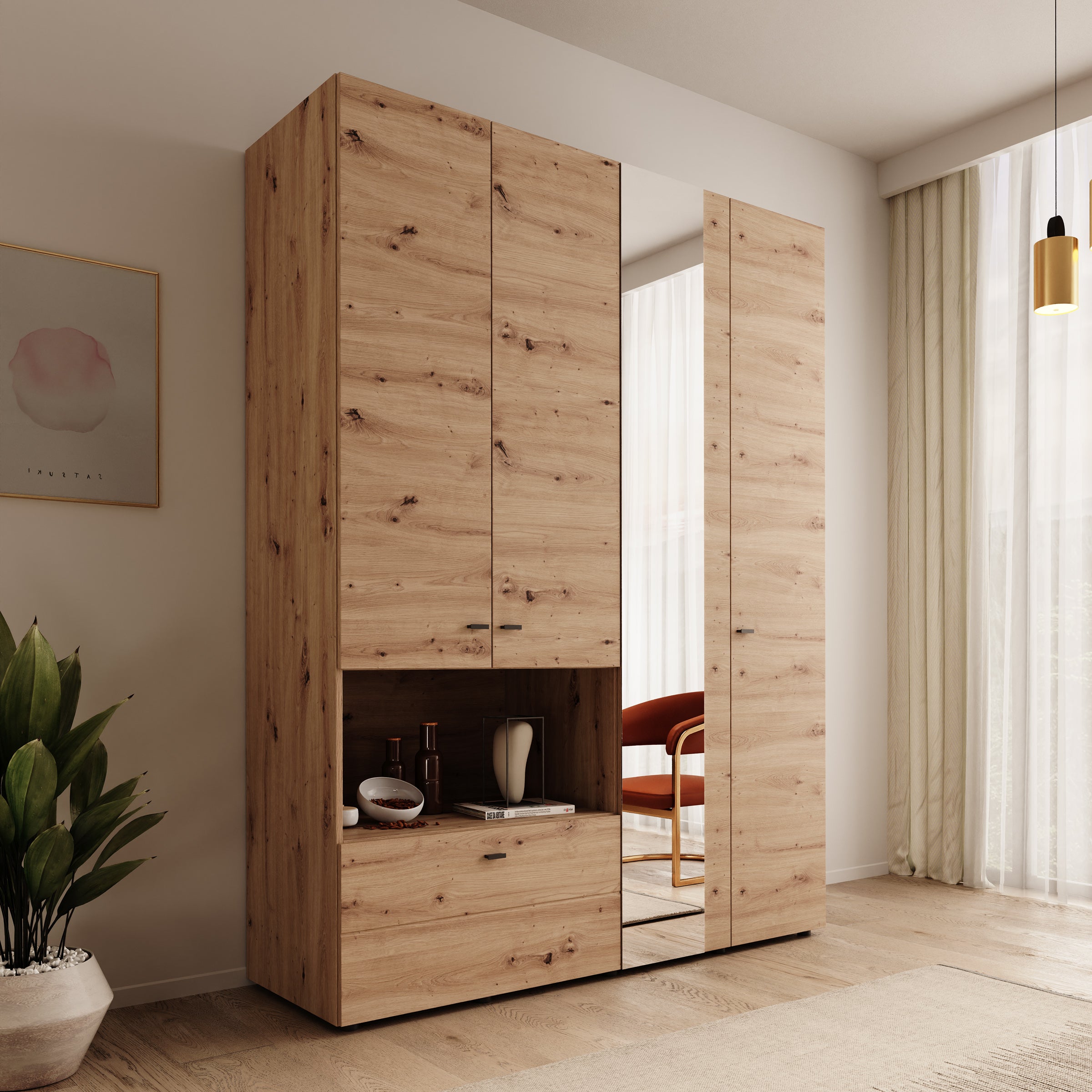 Calista - Kledingkast met 4 deuren - Eikenpatroon - 155x52x208 cm